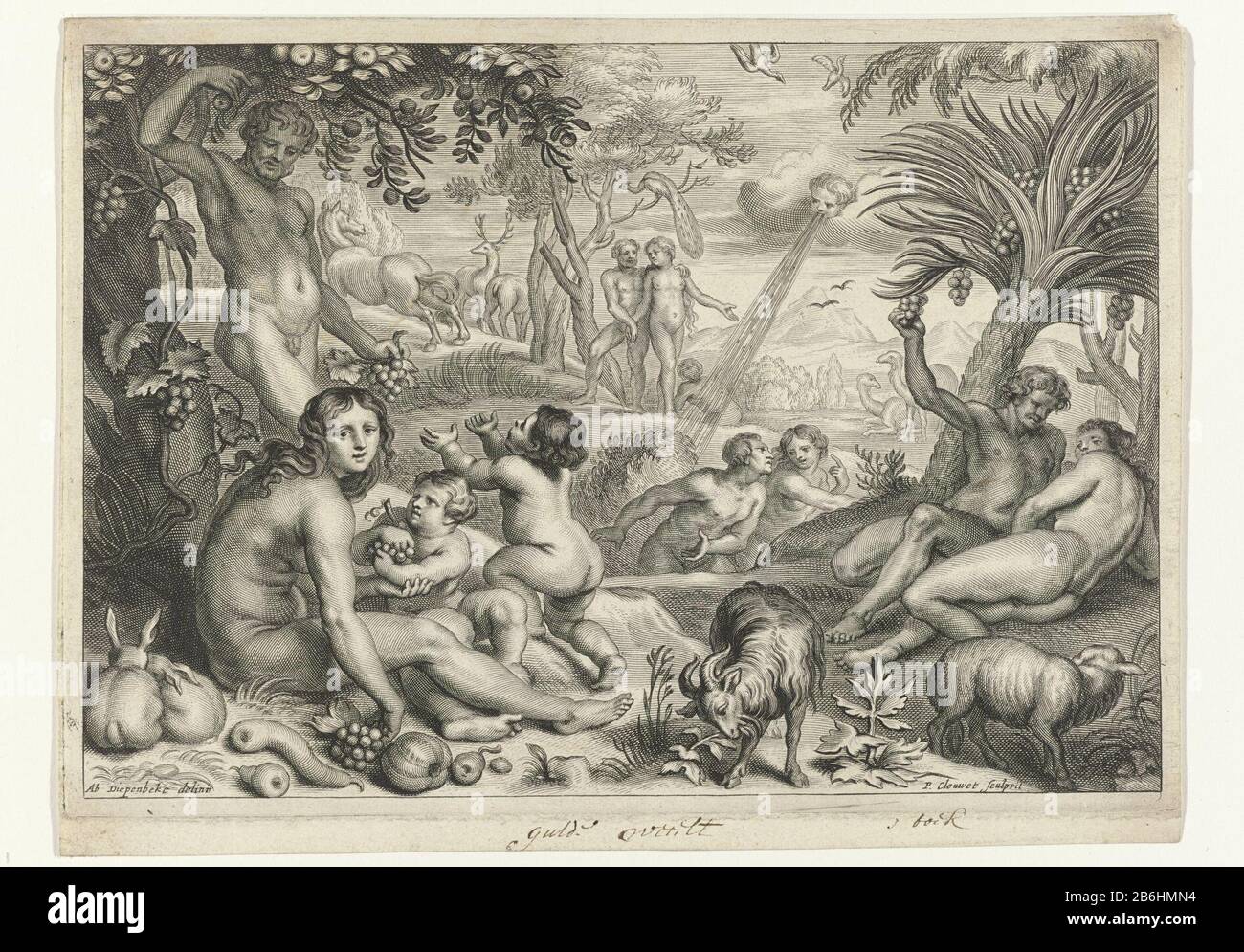 Die Metamorphosen des Goldenen Zeitalters von Ovid (Serientitel) Frauen, Männern und Kindern harmonieren miteinander und mit den Tieren. Männer pflücken Druiventrossen. Hersteller: Druckmaschine: Peter Clouwet (denkmalgeschütztes Eigentum) zur Zeichnung: Abraham van Diepenbeeck (denkmalgeschütztes Gebäude) Herausgeber: Crispijn von Passe (I) (zugeschrieben) Herausgeber: Crispijn von Passe (II) ( zugeschrieben) Datum: CA. 1636 - 1670 Physikalische Merkmale: ENGRAA; Proofmaterial: Papiertechnik: ENGRAA (Druckverfahren) Abmessungen: H 163 mm × W 229 Serie bis mmToelichtingDe ambitionierte Designs sind Jacob Pynas, Roeland Savery Pieter Clouwet, Stockfoto