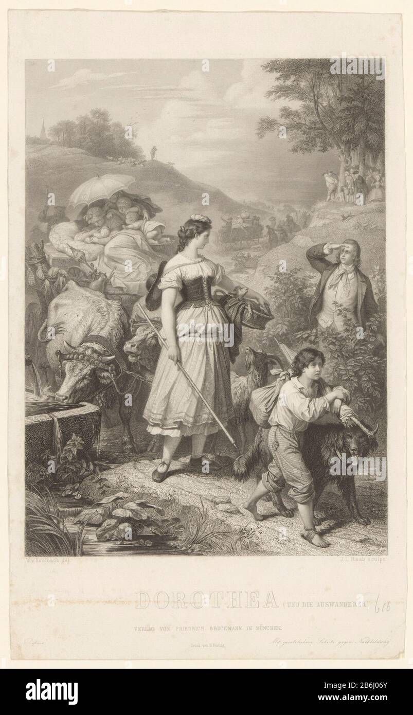 De Holy Dorothea en de Emigranten (und die Emigranten) (op title object) Die heilige und Auswandererin (und die Auswandererin) Objektart: Bild-Item-Nummer: RP-P-ob-53.655 Aufschriften / Marken: Sammlermarke, Verso, gestempelt: Lugt 2228numer, rechts unten handschriftlich in Bleistift: 616-Hersteller: Druckmaschine: Druckmaschine: Druckmaschine: Johann Leonhard Raab (denkmalgeschütztes Eigentum) zum Zeichnen: Wilhelm von Kaulbach (denkmalgeschütztes Gebäude) Drucker Johann Heinrich Felsing (denkmalgeschütztes Gebäude) Verleger: Friedrich Bruckmann (denkmalgeschütztes Objekt) Ort Herstellung: München Datum: 1840 - 1899 Körperliche Meisterleistung Stockfoto