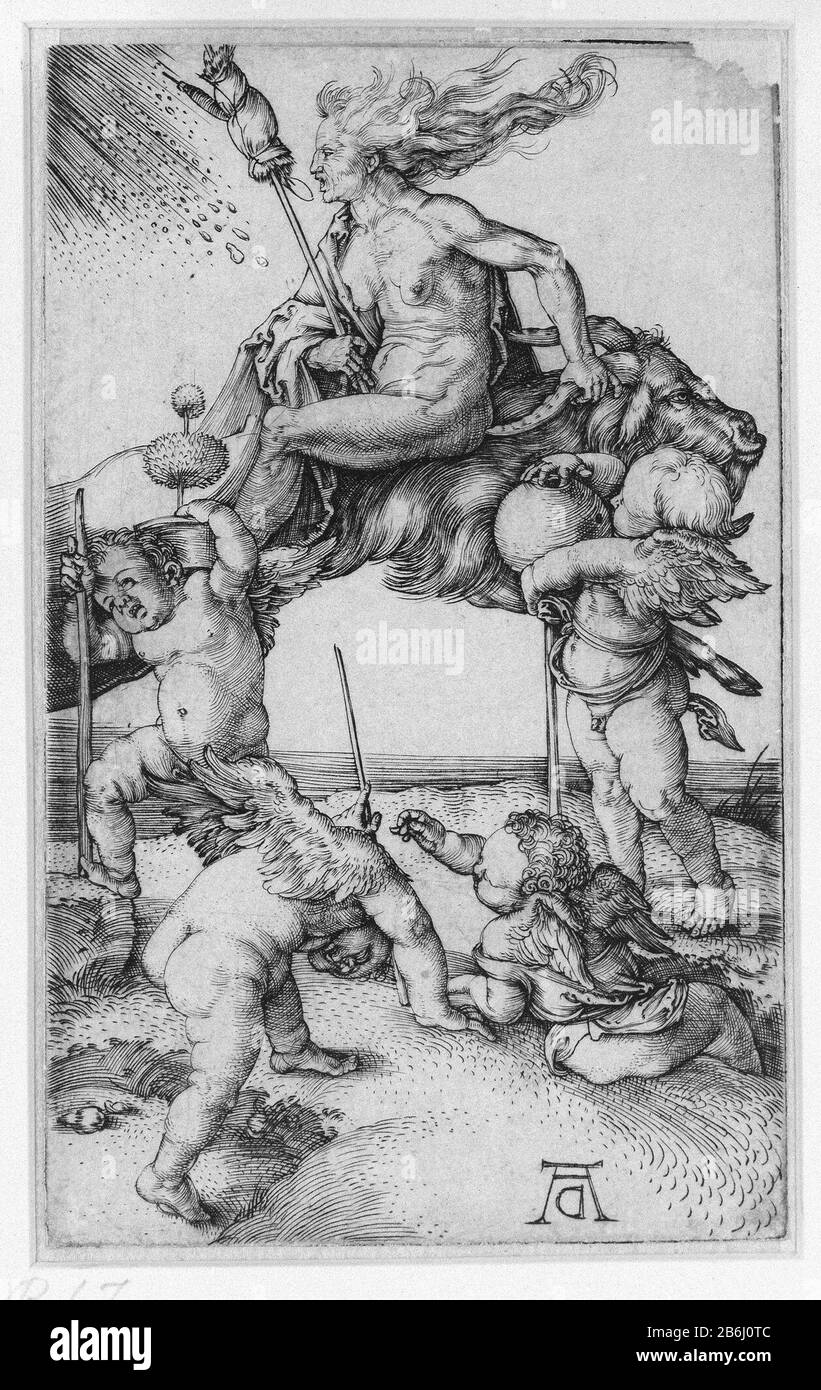 Die Hexe EINE Hexe auf einer von vier Putten umgebenen Ziege. Hersteller : Druckerhersteller Albrecht Dürer (börsennotiertes Objekt) Ort Herstellung: Nürnberg Datum: 1498 - 1502 Abmessungen: Fahrzeugmaterial: Papiertechnik: Engra (Druckverfahren) Abmessungen: Blech: H 115 mm × W 71 mm Betreff: Hexe, Zaubererkuppeln ' amores '' amoretti '' Putti' Stockfoto