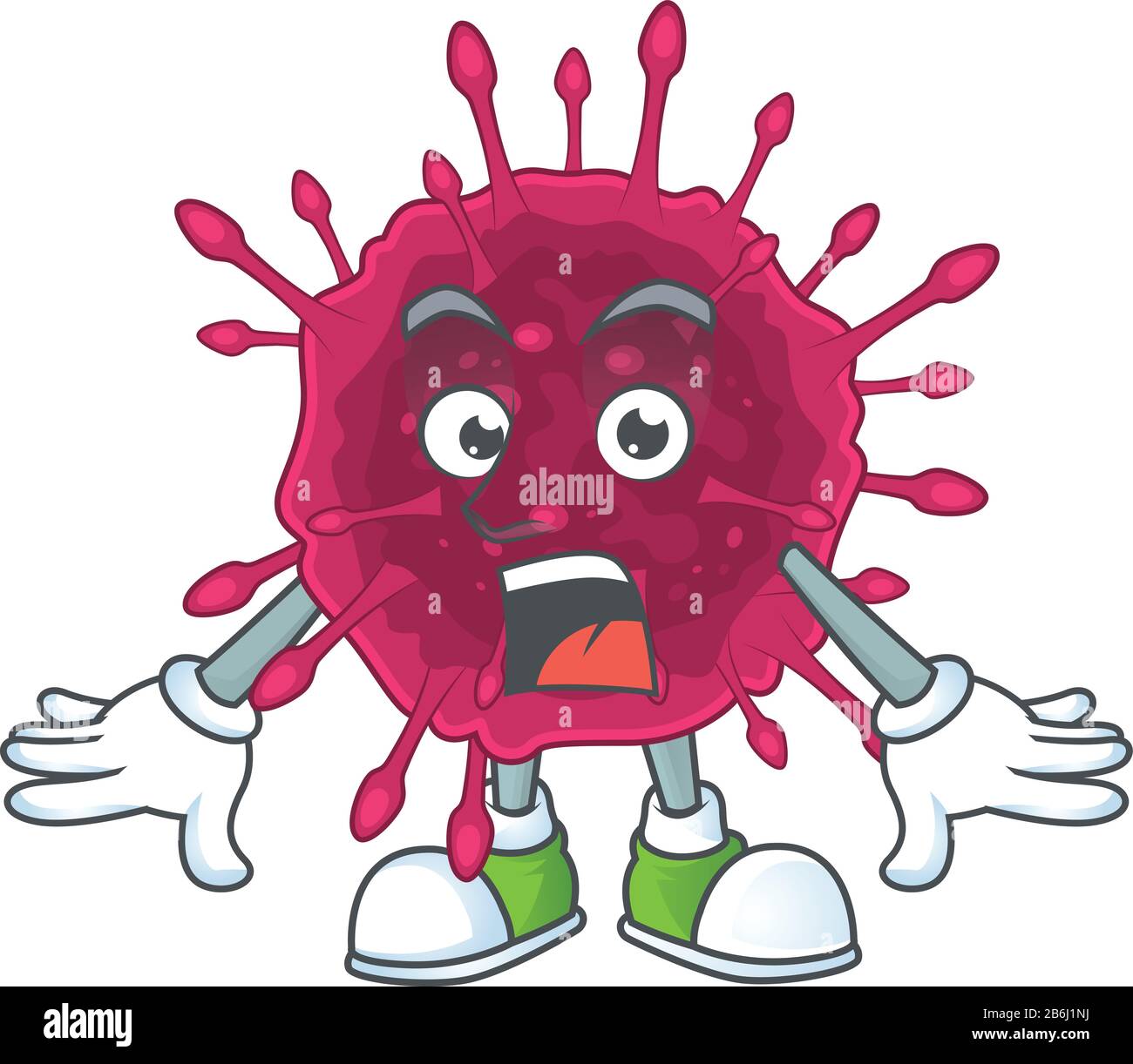 Ein Maskottchendesign von COVID19, das eine überraschende Geste macht Stock Vektor