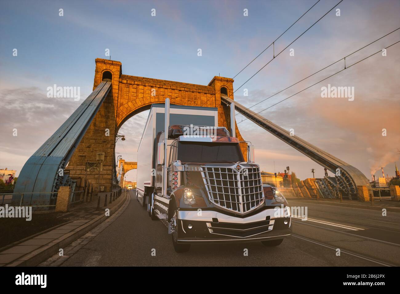 American International Truck mit einem Sattelauflieger Stockfoto
