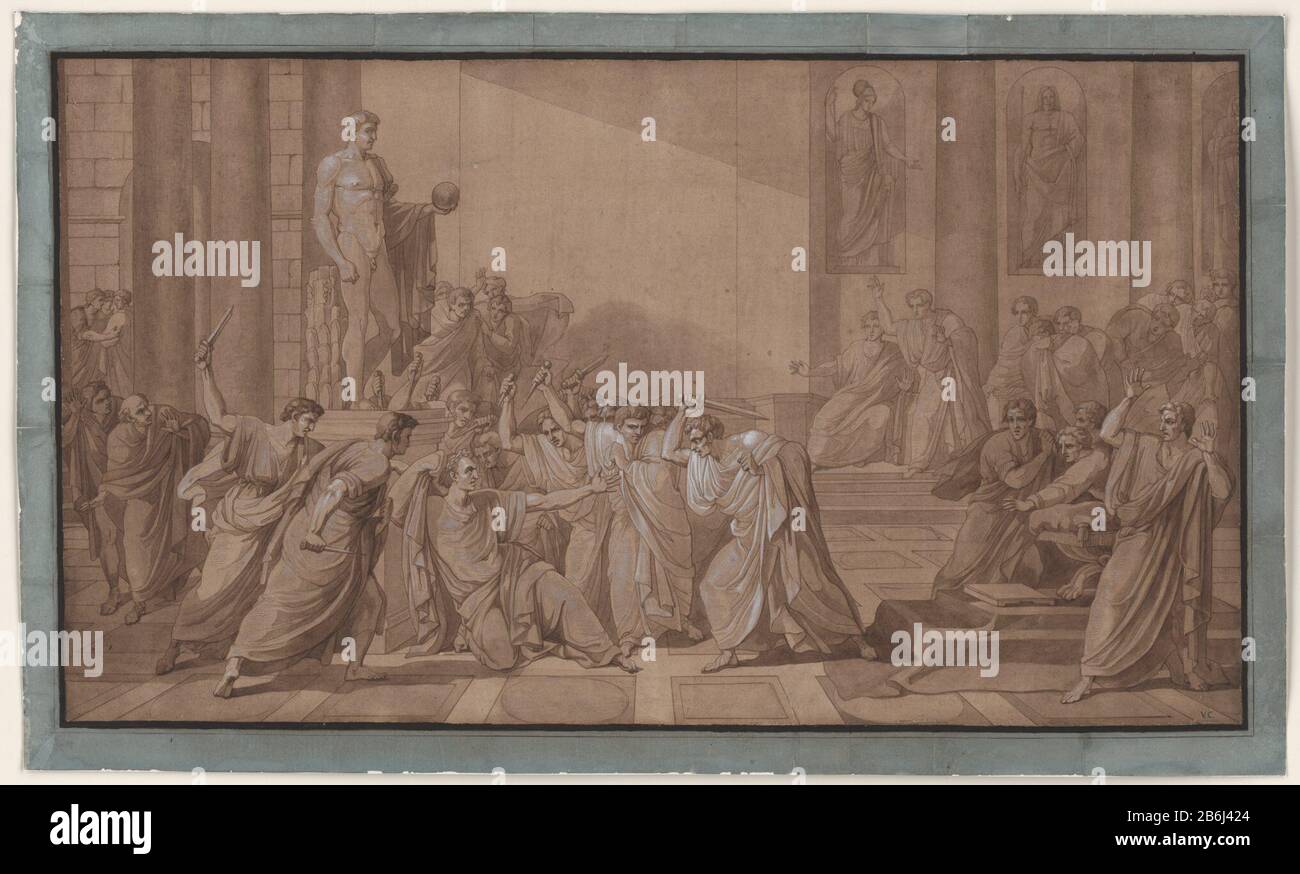 Die Ermordung von Julius Cäsar Die Ermordung von Julius Cäsar Objekttyp: Zeichnung Objektnummer: RP-T-2006-3 Aufschriften / Marken: Unterschrift rechts unten: 'VC' Hersteller: Zeichner: Vinczo Camuccini dating: CA. 1.815 - Merkmale 1844 Physikalisch: Stift und Bürste in Braun, weiß erhöht, über einer Skizze in schwarzem Kreidematerial: Kreidetechnik für Papiertinte: Stift-/Bürstenabmessungen: H 560 mm × W 990 mm Stockfoto