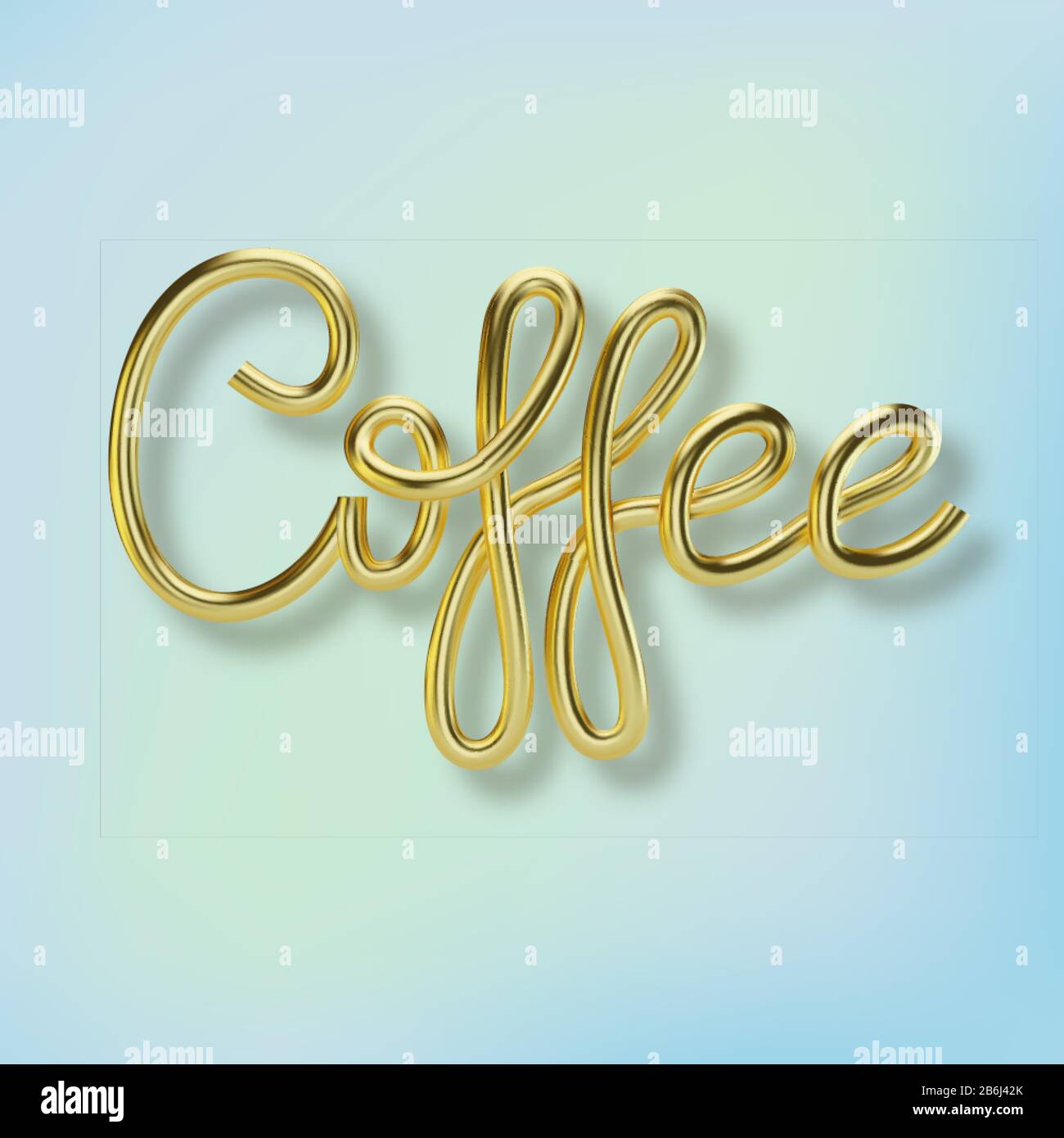 3D-Kaffee Mit Realistischer goldener Aufschrift. Goldener Metallic-Schriftzug für Bannerdesign. Vorlage für Produkte, Werbung, Webbanner, Broschüren Stock Vektor
