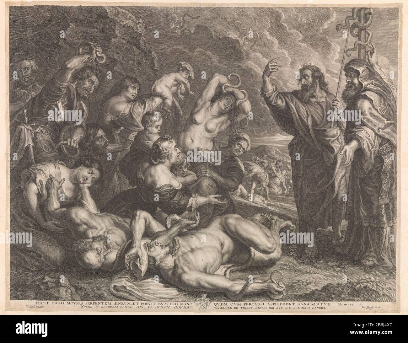 Die Entstehung der bronzenen Schlange RP-P-ob-75 856 Die Entstehung der bronzenen Schlange Objekttyp: Bild Artikelnummer: RP-P-ob-75.856Katalogusreferendar: Hollstein Dutch 2-5 (6) Beschreibung: Die Entstehung der bronzenen Schlange. Auf der rechten Seite sind Aaron und Moses, zusätzlich zu Kupfer auf einem auf dem Pfahl montierten Schlauch. Männer, Frauen und Kinder, die von Giftschlangen gebissen werden, sehen sich die Messing-Schlange an, um zu leben. Unter der Aufführung des Titels in lateinischer Sprache und einem Hinweis auf die Bibel in Num. 21. Hersteller: Druckmaschine: Schelte Adamsz. Bolswert (denkmalgeschütztes Eigentum) zum Gemälde von Peter Paul Rubens (aufgeführt B. Stockfoto