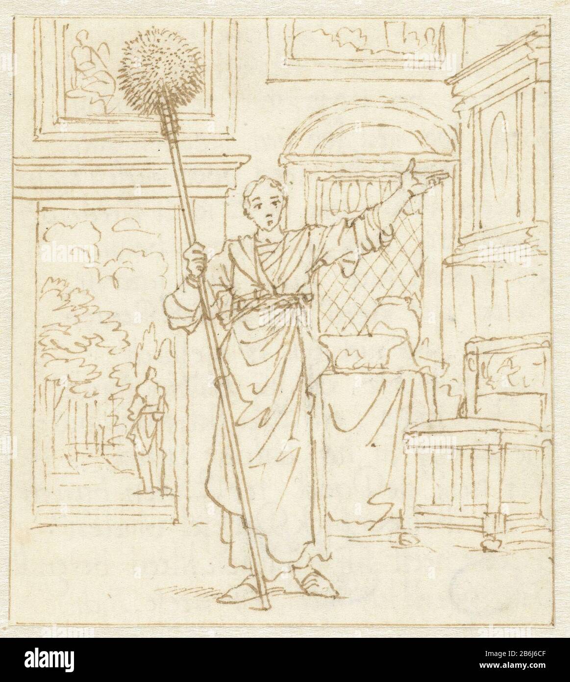 Der papstchef Entwirft Illustrationen für Die bekannten Geräte (Serientitel) Entwurf eines Mieters. Hersteller: Künstler: Jan Luyken Datum: 1709 - 1711 Physikalische Merkmale: Stift in braunem Material: Papiertinte Technik: Stiftabmessungen: H 93 mm × b 83 mm Betreff: (Haushalt) Utensilien und Arbeitsgeräte (mit NAMEN) Reinigung (das Haus) Stockfoto