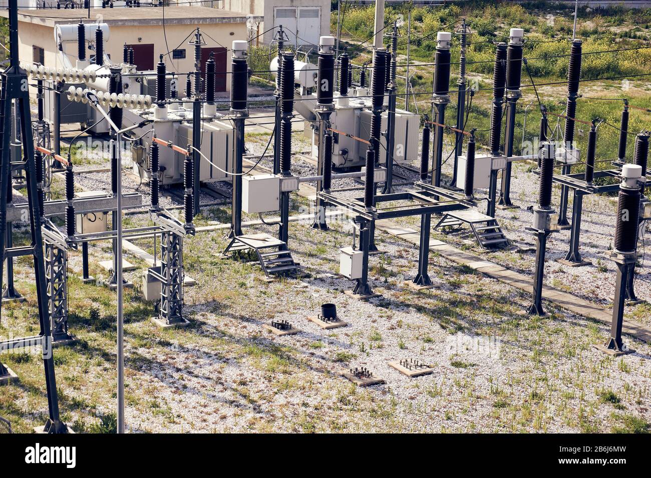 Die Hochspannungs-Energiestation Stockfoto