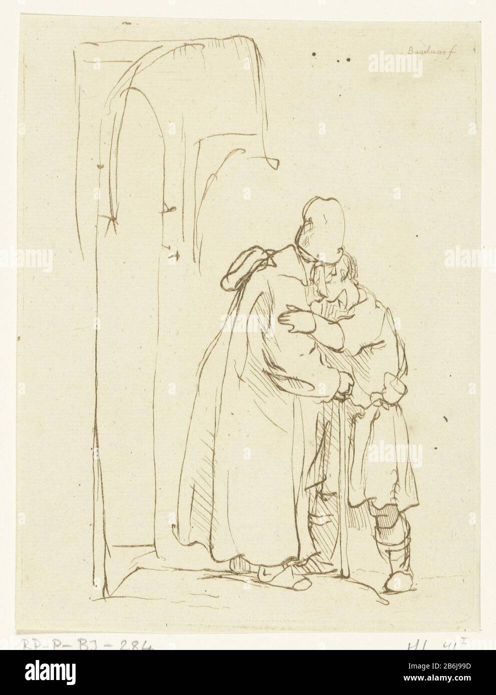Das Homecoming des jungen Tobias Die Rückkehr des jungen Tobias Objekttyp: Bild Artikelnummer: RP-P-BI 284Catalogusreferentie: Hippert & Linnig 41-1 (2) Markierungen / Marken: Sammlermarke, umgekehrte untere Mitte, gestempelt: Lugt 2228 Hersteller: Druckerhersteller Ernst Willem Jan Bagelaar (auf dem Objekt angegeben) zum Entwurf von Rembrandt van Rijn (in der Nähe von) Ort Herstellung: Niederlande Datum: 177-1837 Physikalische Merkmale: Radierung in braunem Farbstoff gedruckt: Papiertechnik: Radierung / Farbmessungen: Plattenkante: H 160 mm × W 120 mm Betreff: Das Treffen von Eltern und Sohn  Stockfoto