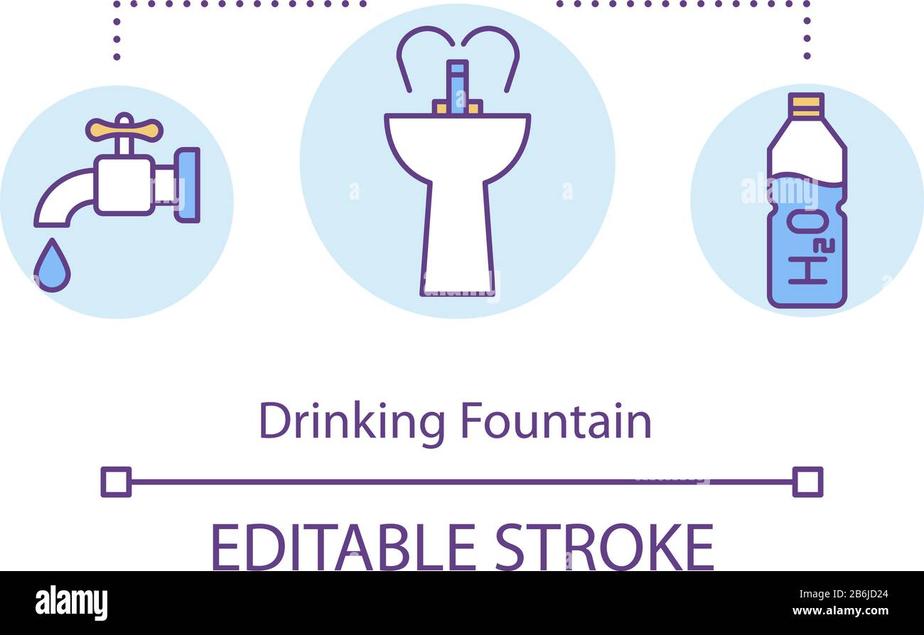 Symbol für das Konzept des Trinkbrunnens. Geld sparen Reisen, Budget Tourismus Idee Thin Line Illustration. Eigene Wasserflasche nachfüllen. Vektor-isolierter Umriss Stock Vektor