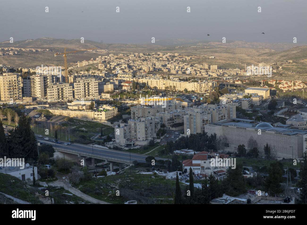 Stadtbild des Westufers und israelischer Siedlungen in palästina besetzt Stockfoto