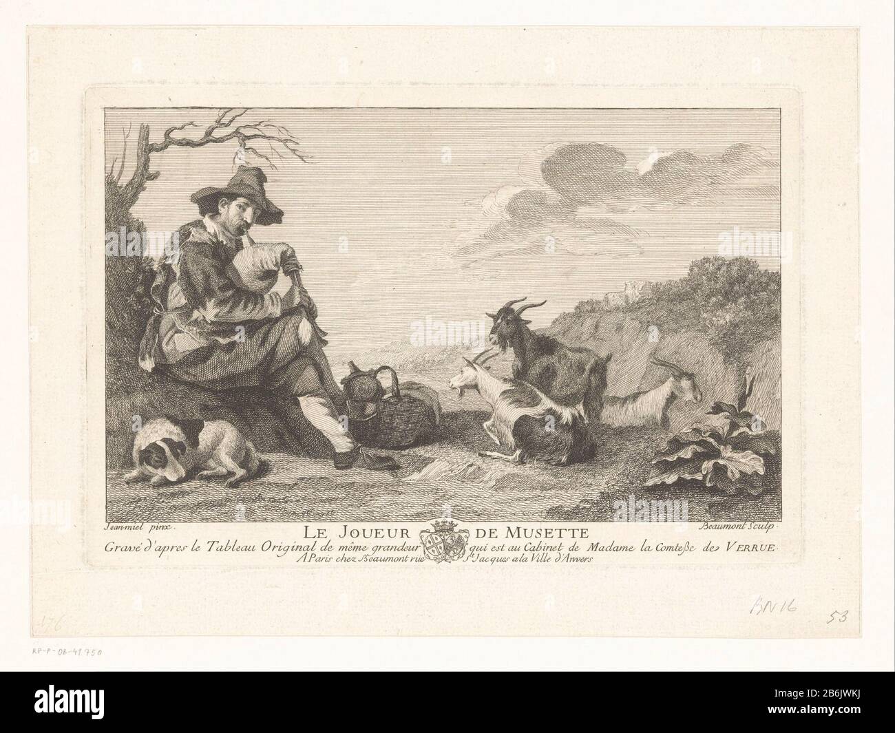 Bagpiper mit Ziegen Le Joueur de Musette (Titelobjekt) Bagpiper mit GeitenLe Joueur de Musette (Titelobjekt) Objekttyp: Bild Artikelnummer: RP-P-ob-41.750Catalogusreferentie: IFF 18e siècle 16LeBlanc 10 Aufschriften/Marken: Sammlermarke, Verso, gestempelt: Lugt 240 Hersteller : Druckhersteller : Pierre François Beaumont (denkmalgeschütztes Eigentum) zum Gemälde von Jan Miel (denkmalgeschütztes Gebäude) Herausgeber: Pierre François Beaumont (denkmalgeschütztes Eigentum) Ort Herstellung: Druckmaschine: France Herausgeber: Paris Datum: 1729 - 1704 Material: Papiertechnik: Ätzmaße: Plattenkante: H 170 mm × W 256 mm Subjec Stockfoto