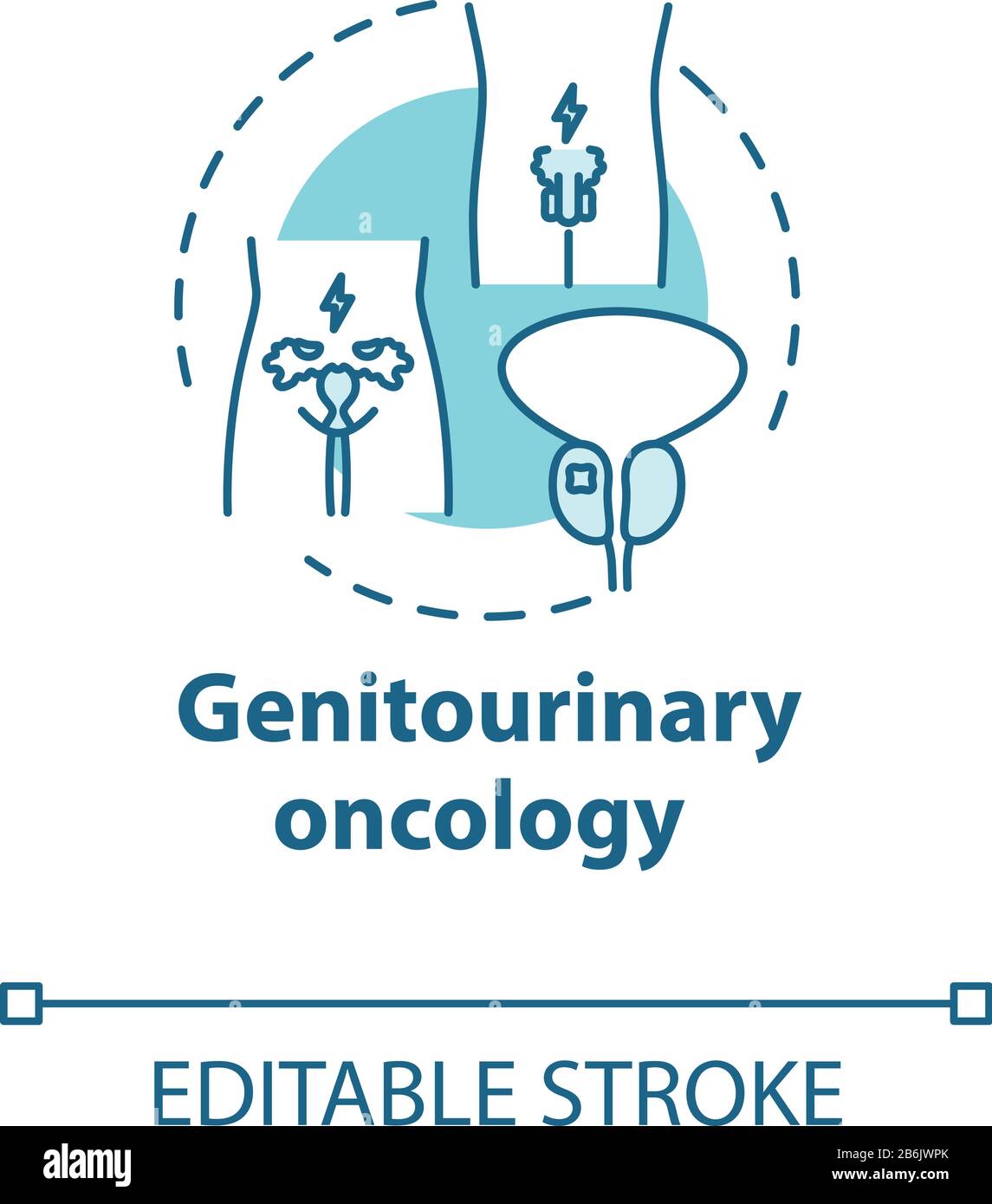 Symbol für das Konzept der genitourinären Onkologie. Störung des menschlichen Fortpflanzungssystems. Krebsbewusstsein. Health Care Idea Thin Line Illustration. Vektor isoliert Stock Vektor