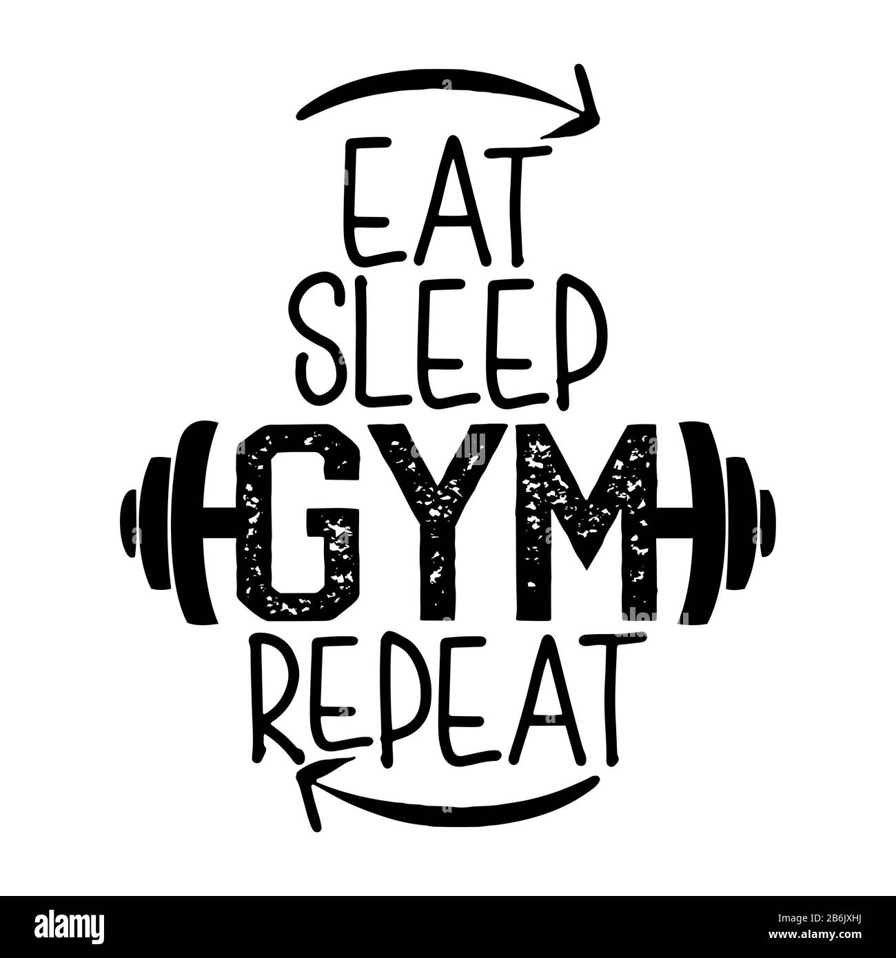 Eat Sleep GYM REPEAT - Handschriftlicher Bodybuilder-Schriftzug. Schöne moderne Kalligraphie. Angebot für Design-Gym-Karten, Foto-Overlays, T-Shirt Prin Stock Vektor