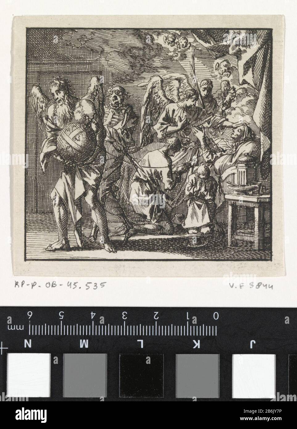 Der Tod steht kurz vor dem Faden einer sterbenden Frau, indem sie das Sterbebett der Tugend Dood staat op het punt om de levensdraad van een stervende vrouw door te knippenHet sterf-bed, van de Deugd Objektart : prent Objectnummer: RP-P-ob-45.535ogreferentie: 38441(Opeghen) Staat bepaald aan de Hand van aanwezige prenten in Rijksprenkabinet Inscriptions / Merkens: Sammlermarke , verso, gestempeld: Lugt 2228 Hersteller: Prentmaker: Jan Luykenuitgever: Weduwe Pieter Arensz & Cornelis van der Sys (II)Plaats Herstellung: Amsterdam dating: 1710 Merken Physical M ETS Stockfoto