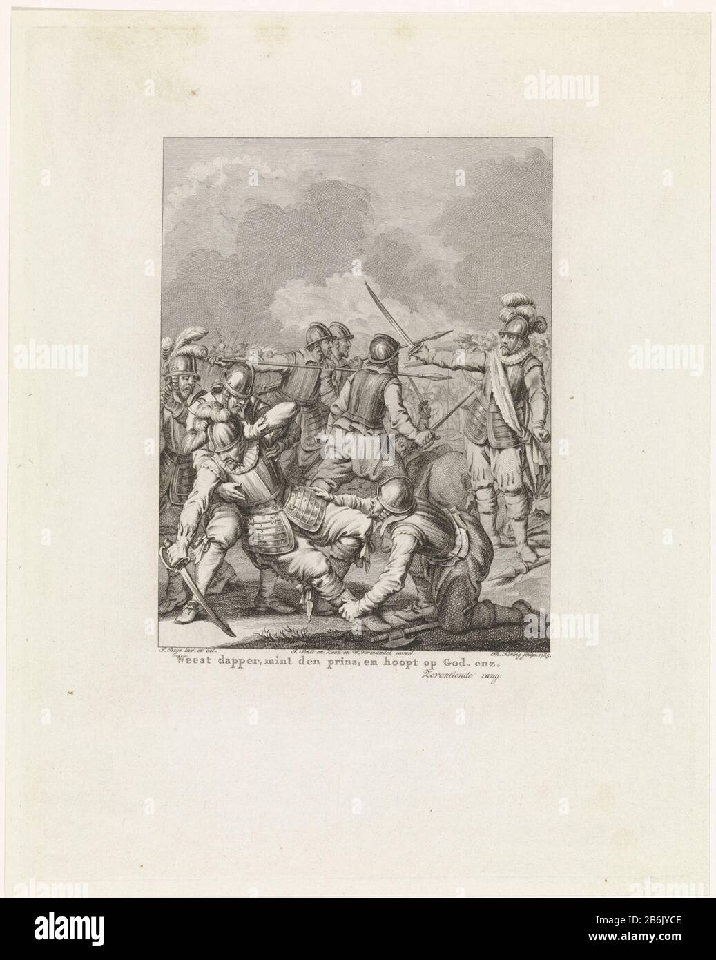 Der Tod von Karl dem Boisot, 1575 Sei mutig, minze den Prinzen und hoffe auf Gott usw. (Titelobjekt) Szenen aus dem Leben von Prinz William I., 1568-1584 (Serientitel) Während eines Kampfes mit Mondragon finden Charles de Boisot Tod auf dem Schlachtfeld, 29. september 1575. Dieser Beitrag ist Teil einer Serie von 24 Drucken, die Szenen aus dem Leben von Prinz William I. von 1568 bis 1584 darstellen und ist eine Illustration für den siebzehnten zang. Hersteller: Druckmaschine: König Theodore (unter Denkmalschutz stehende Immobilie) entworfen von: Jacobus Kauft (unter Denkmalschutz stehendes Gebäude) Verlag: John Smit & Zoon (unter Denkmalschutz stehendes Gebäude) Verlag: Willem Vermandel Stockfoto