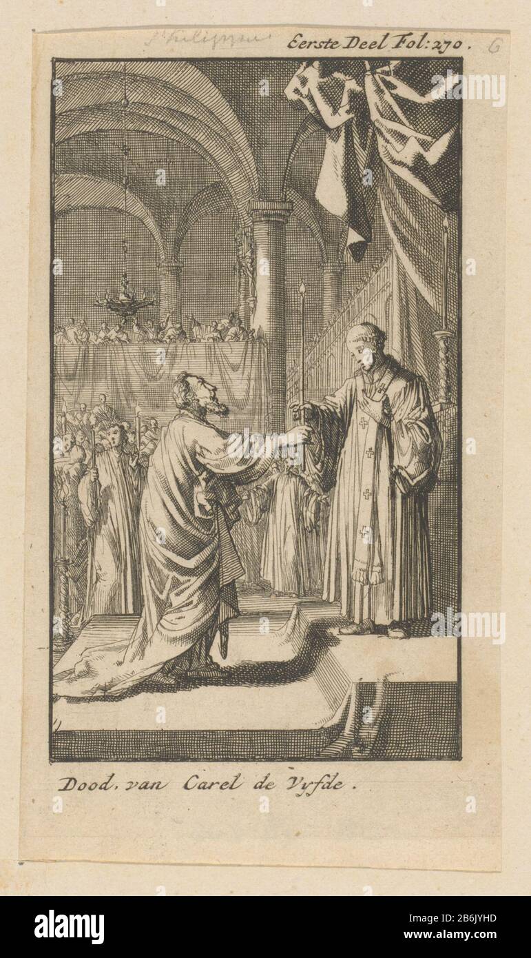 Tod von Charles V Dood van Karel de Vijfde Objekttyp : Prent Objectnummer: RP-P-ob-46.203 Hersteller: Prentmaker: Jan Luyken dating: 1659 - 1712 Physikalische Kenmerken: ETS Material: Papier Techniek: Etsen Stockfoto