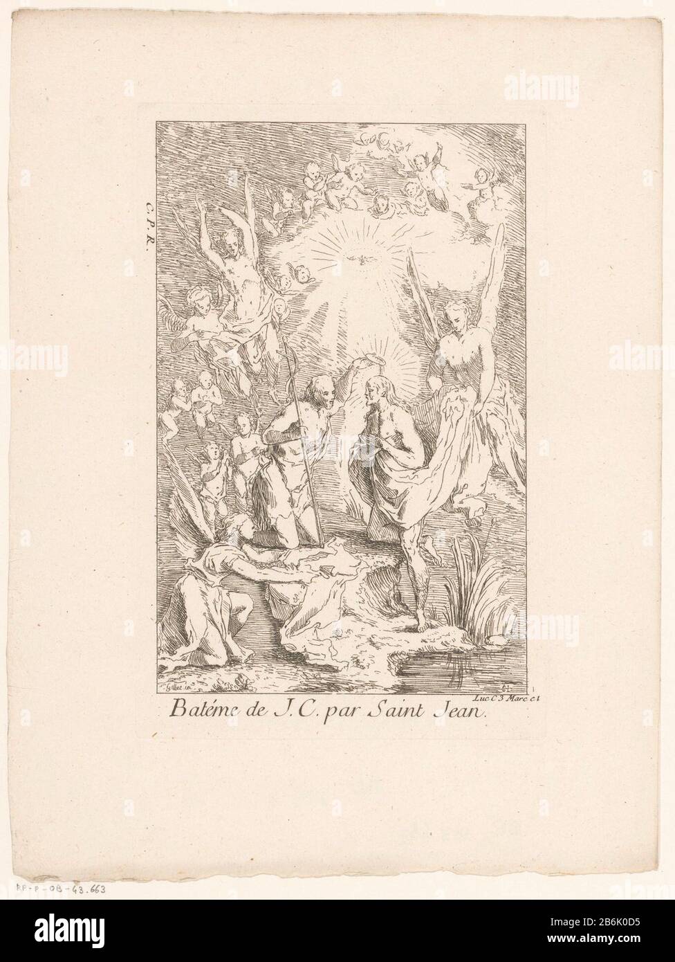 Taufe der ChristusBatéme J.C. Par Saint Jean (Titelobjekt) Leben und Passion Christi (Serientitel) La Vie de N.S. Jesus C. (Serientitel) Objekttyp: Bild Artikelnummer: RP-P-ob-43.663Katalogisreferentie: IFF 18e siècle 704 Aufschriften / Marken: Sammlermarke, verso, gestempelt: Lugt 2228 Hersteller: Druckerhersteller Gabriel Huquier (denkmalgeschütztes Gebäude) Druckerhersteller Jacques Gabriel Huquier (möglich) zur Gestaltung: Claude Gillot (Verlag François: Gabriel Chaurener) Privileg: Gabriel Huquierever Französische Krone (denkmalgeschütztes Eigentum) Herstellung: Druckmaschine Paris Stockfoto