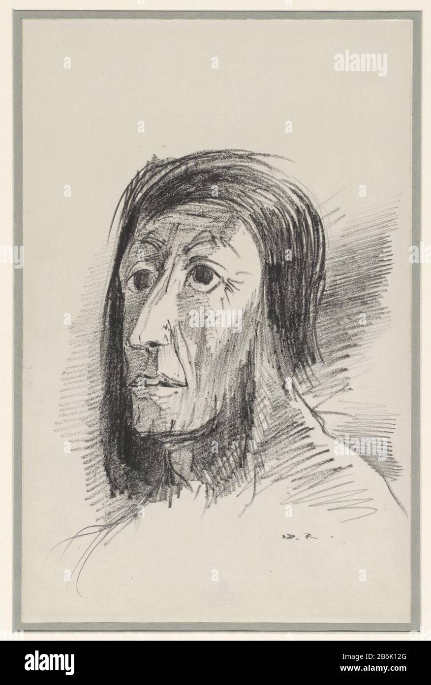 Denn schwarzer, haargerahmter Kopf mit weit offenen Augen breit Wegen schwarzen Haars gerahmter Kopf mit weit aufgerahmtem Augenobjekt Typ: Zeichnung Objektnummer: RP-T-1954-177 Hersteller: Zeichner: Odilon Redon Datum: Material: Papier lithographische Kreidemaße: H 307 mm × W 198 mm Stockfoto