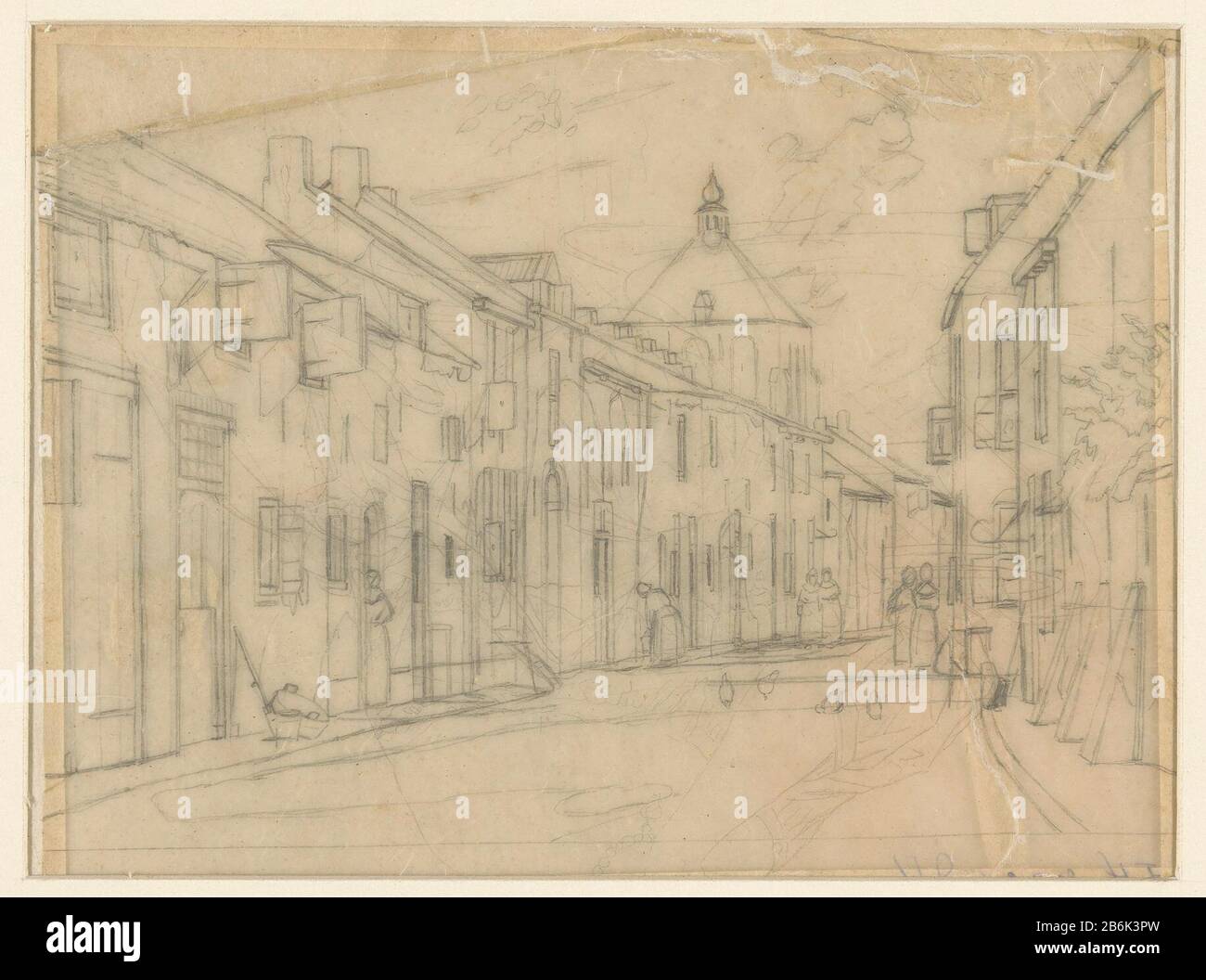 Dorpsstraat Möglicherweise einen Entwurf prent. Hersteller: Künstler: Frederick Henry Weissenbruchstraat zur Gestaltung: Jan Weissenbruchstraat Datum: 1830-37 Körperliche Merkmale: Bleistift auf Calqueerpapier Material: Tastung Papier Bleistifte Abmessungen: H 154 mm × W 196 mm Betreff: Aussicht oder Dorf, oder Dorf Silhouette Stockfoto