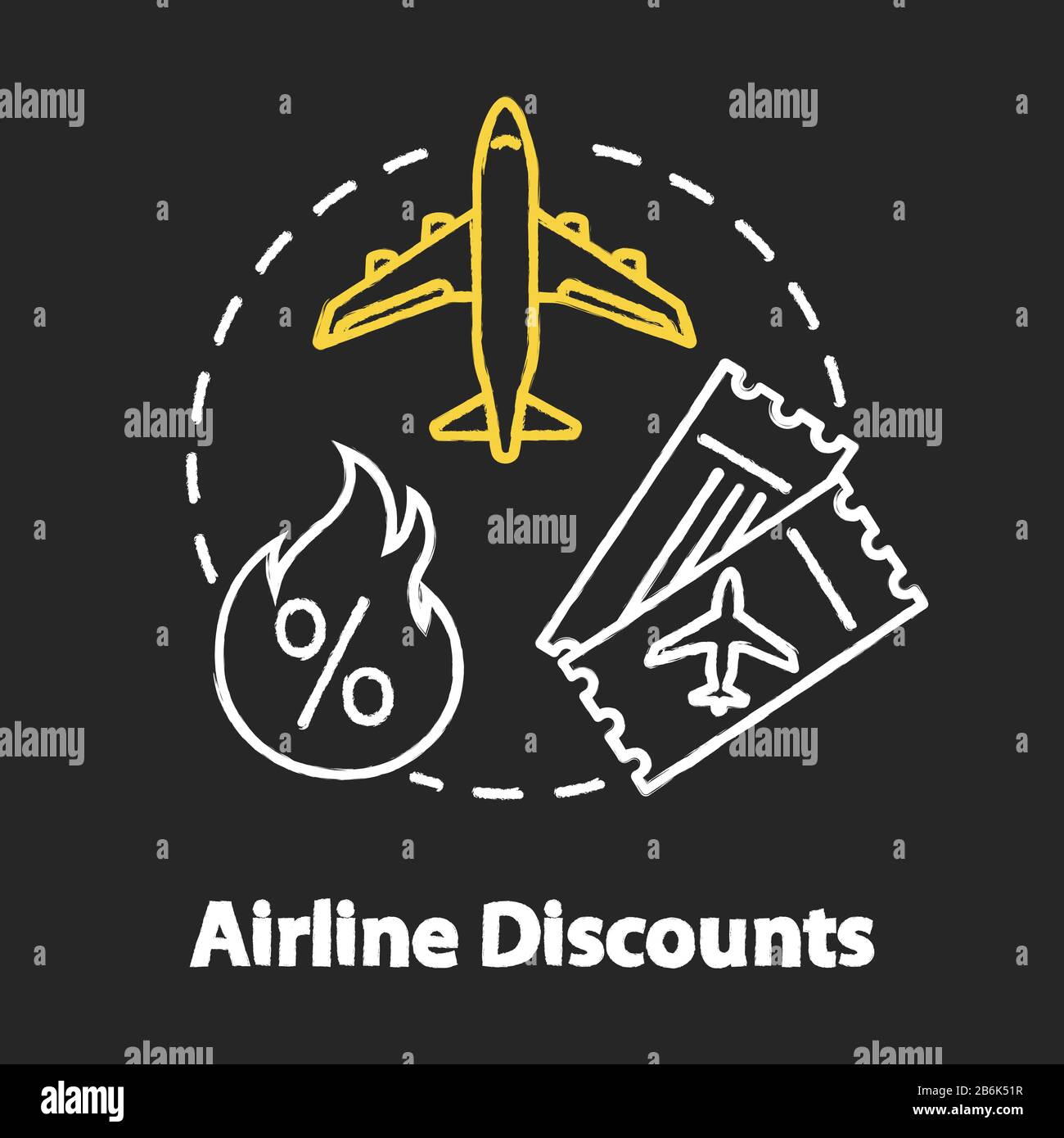 Airline Rabatte Symbol für das Farbkonzept "Kreide RGB". Erschwingliche Reise, günstige Tourismusidee. Sonderangebot für die Luftverkehrsgesellschaft, günstige Tickets. Vektor isoliert Stock Vektor