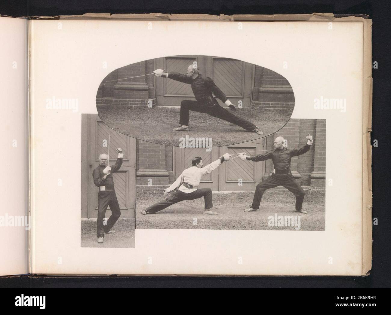 Drei Porträts von Männern, die mit Schwertern auf dem Gelände der United States Naval Academy in Annapolis Kämpfen Drei Porträts mit Säbeln Männer, die auf dem Gelände der United States Naval Academy in Annapolis Kämpfen Immobilientyp: Fotoseite Artikelnummer: RP-F 2001-7-1060-39 Hersteller: Fotograf: E. H. Hartklischeemaker: Die Photo-ENGRAA Co.-Plaats Herstellung: Fotograf: United States Naval Acadecyclichémaker: New York Datum: Ca. 1885 - oder für 1890 Material: Papiertechnik: Lichtdruckmessungen: Aufgedruckt: H 195 mm × W 256 mm Proband Säbel ( Fechten) Stäuben wo: United States Naval Stockfoto