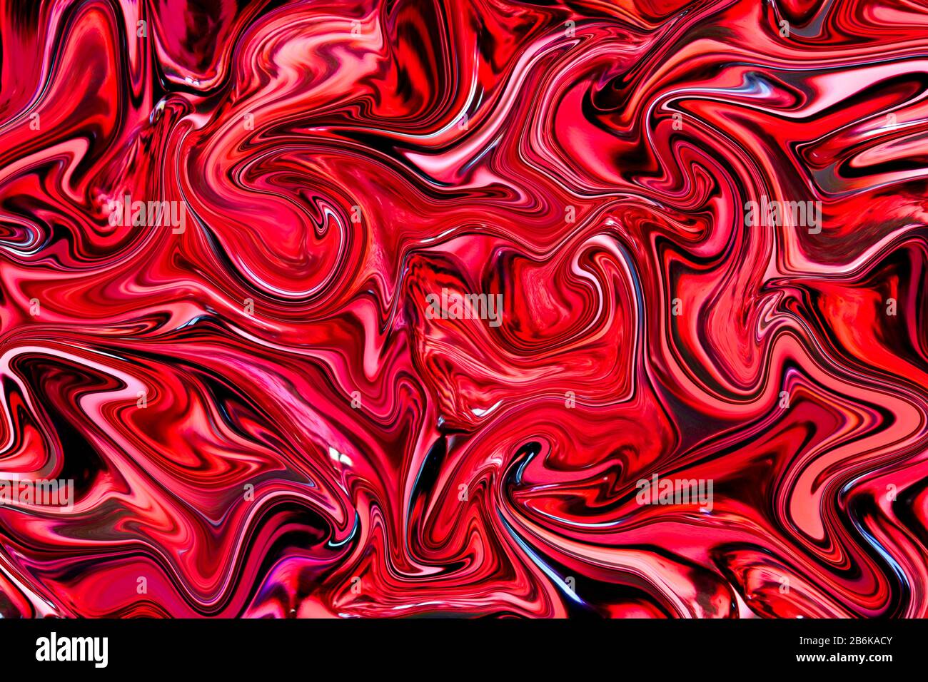 Rote flüssige Marmorfarbe wirbelt Hintergrund. Flüssiges Malen abstrakter Textur. Stockfoto