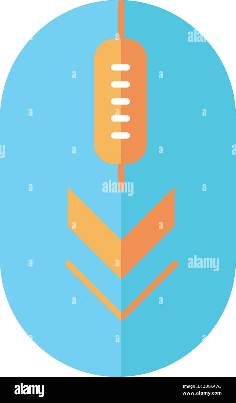 Computermaus mit nach-unten-Pfeilen Flat Design Cartoon RGB-Farbsymbol. Gestenanzeige für Scrolldown. PC-Element mit drei Pfeilspitzen. Website-Zeiger Stock Vektor