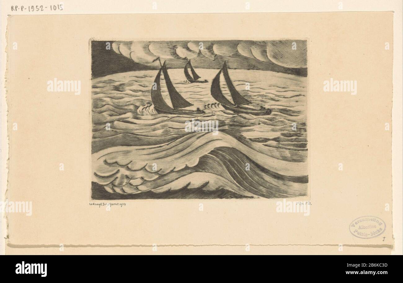 Drei Segeltörner im Sturm Zeela Tempête (Originaltitel) Immobilientyp: Bild Artikelnummer: RP-P-1952-1015Katalogusreferenz: Schelfhout 121-1 (2) Markierungen / Marken: Sammlermarke, Verso, gestempelt: Lugt 2228 Sammlermarke, Verso, gestempelt: Lugt 2760 Sammlermarke, recto,: Lugt 5i Druckerhersteller: Persönlich gestempelt: Schelfhanddruckerei NV Roeloffzen & Danuta: 1924 Physikalische Merkmale: DRYPOINT über Kupfermaterial: Papiertechnik: DRYPOINT Abmessungen: Plattenkante: H 118 mm × b 160 mm Betreff: Segelschiff, Segelbootsturm auf See Stockfoto