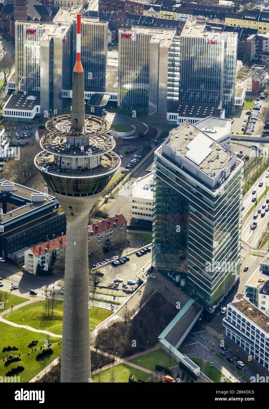 , Rheinturm und gesetzgebendes Gebäude in Düsseldorf, Luftbild, Deutschland, Nordrhein-Westfalen, Niederrhein, Düsseldorf Stockfoto