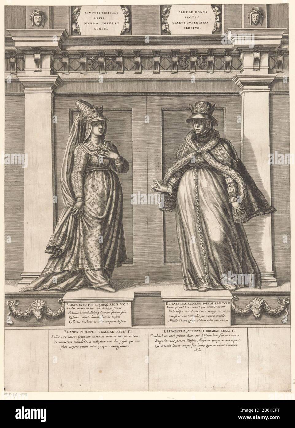 Doppelporträt von Blanche von Frankreich und Elizabeth Richeza von Polen Porträts von Mitgliedern des Österreichischen Hauses (Serientitel) Österreichacae gentis imaginum (Serientitel) Doppelporträt von Blanche von Frankreich und Elizabeth Richeza von Polen Porträts von Mitgliedern des Österreichischen Hauses (Serientitel) Österreichacae gentis imaginum (Serientitel) Objektart: Druck Seriennummer 56 / 58Objektnummer: RP-P-1961-853 Aufschriften / Marken: Sammlermarke, Verso, gestempelt: Lugt 2228 Hersteller: Druckmaschine: Gaspare Osellinaar Zeichnung von: Francesco Terzionaar Bild von: Anonymer (möglicher) Anbieter von pr Stockfoto