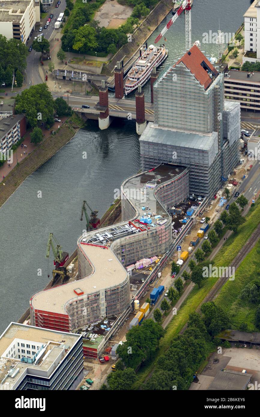 Landesarchiv NRW Gebäude auf einem ehemaligen Kai des Duisburger Binnenhafens, 17.06.2012, Luftaufnahme, Deutschland, Nordrhein-Westfalen, Ruhrgebiet, Duisburg Stockfoto