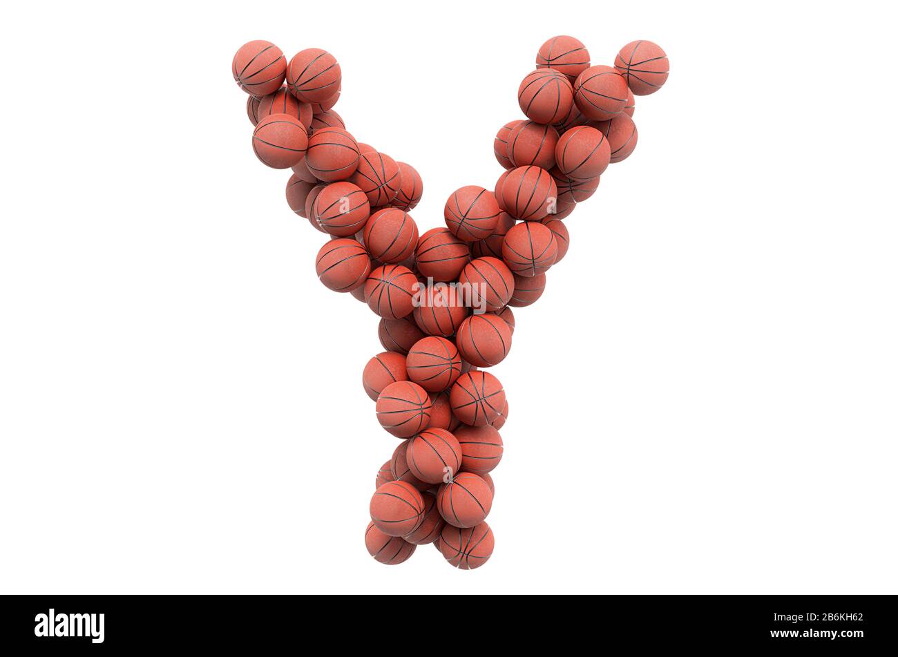 Buchstabe Y von Basketballbällen, 3D-Rendering isoliert auf weißem Hintergrund Stockfoto