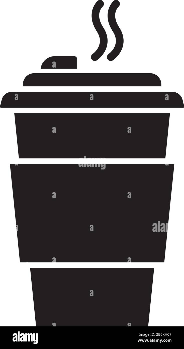 "Kaffee zum Schwärzen"-Symbol. Koffeingetränk in Kunststoffbecher. Heißgetränk, Tee Einweg-Papierbecher mit Deckel, Strohhalm. Cappuccino zum Mitnehmen. Silhouette Stock Vektor