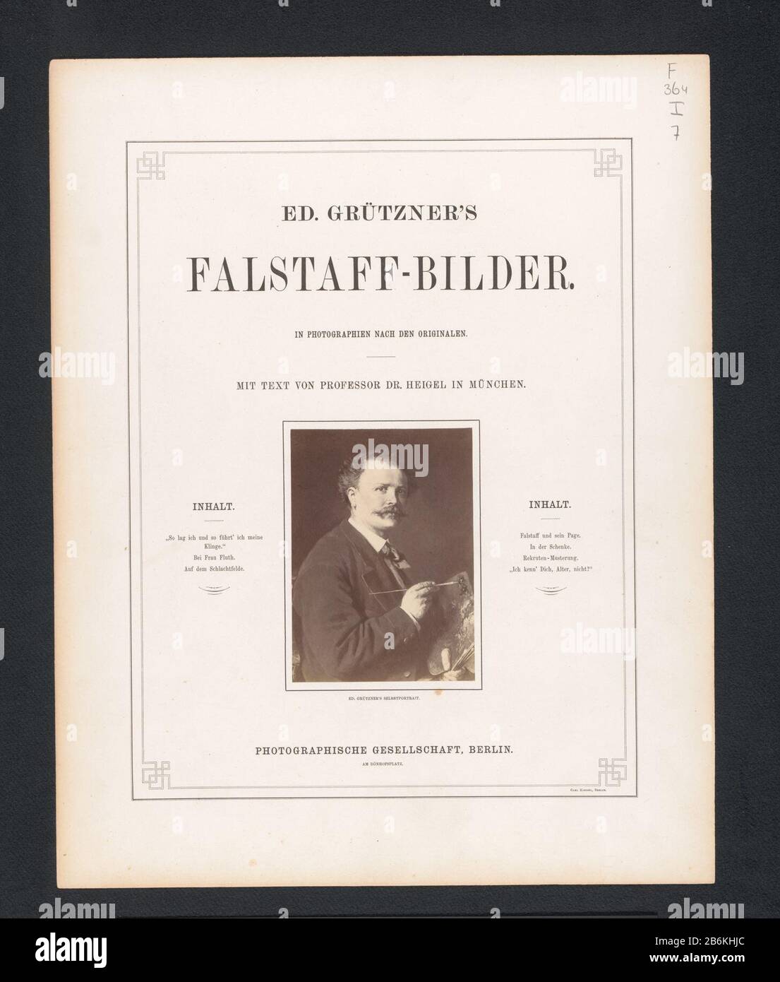 Ordner mit sieben Bildern, einem Titelblatt mit Bild und einem Tekstblad.Vervaardiging dating: CA. 1878 Material: Papierkarton Leinenpapier Technik: Druck / Albumin Druckformate: H 418 mm × W 320 mm × D 15 mm Stockfoto