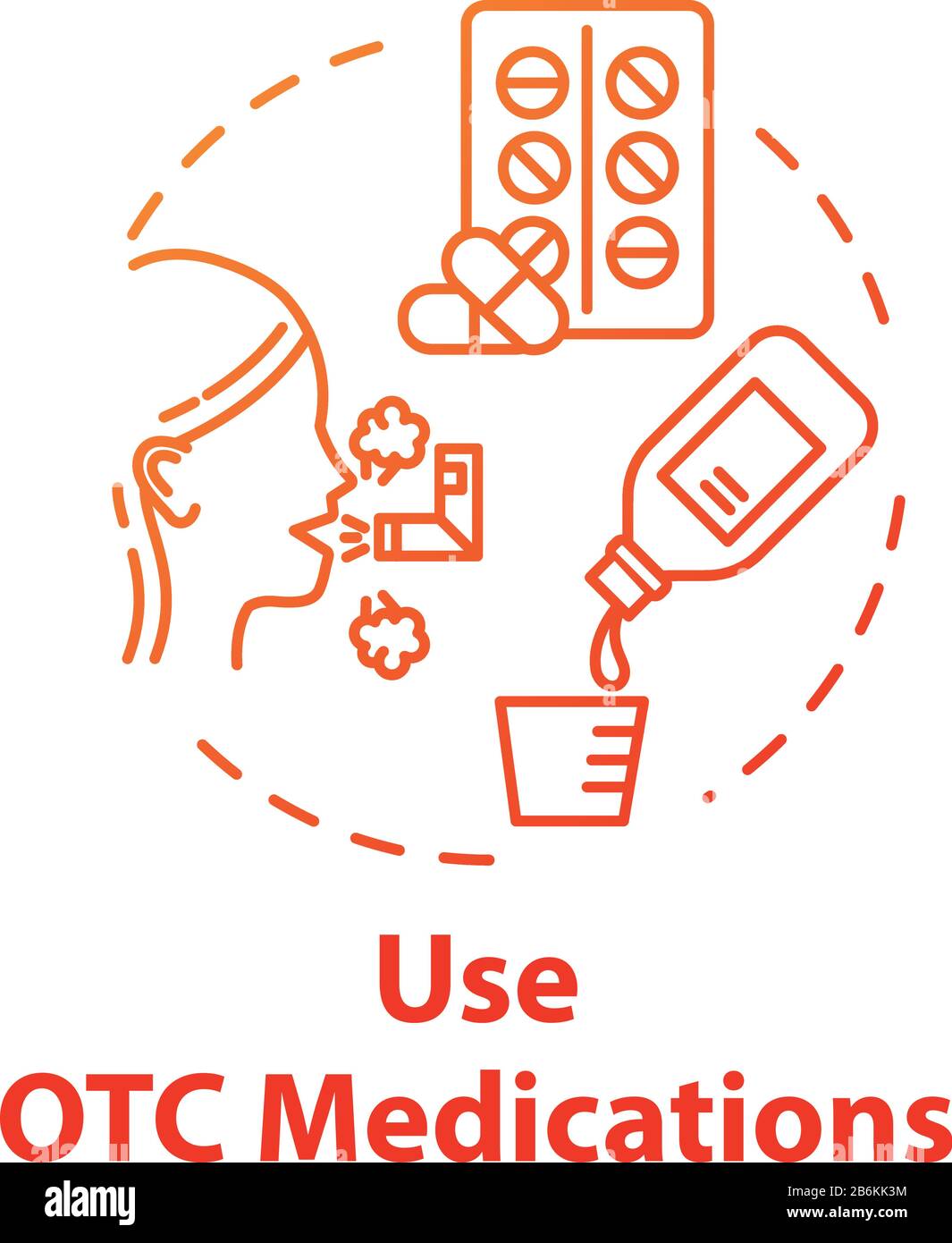 Das Symbol für das OTC-Medikamentenkonzept verwenden. Gesundheitsversorgung für Krankheiten. Hustensirup. Grippemedikation. Influenza-Behandlung. Darstellung der Thin Line von healthcare Idea Stock Vektor