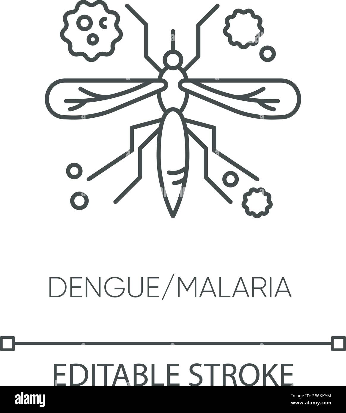Dengue, Malaria Pixel perfekte lineare Ikone. Anpassbare Abbildung mit dünner Linie. Tropische Infektionskrankheit, durch Mücke getragenes Symbol für Krankheitskonturen Stock Vektor