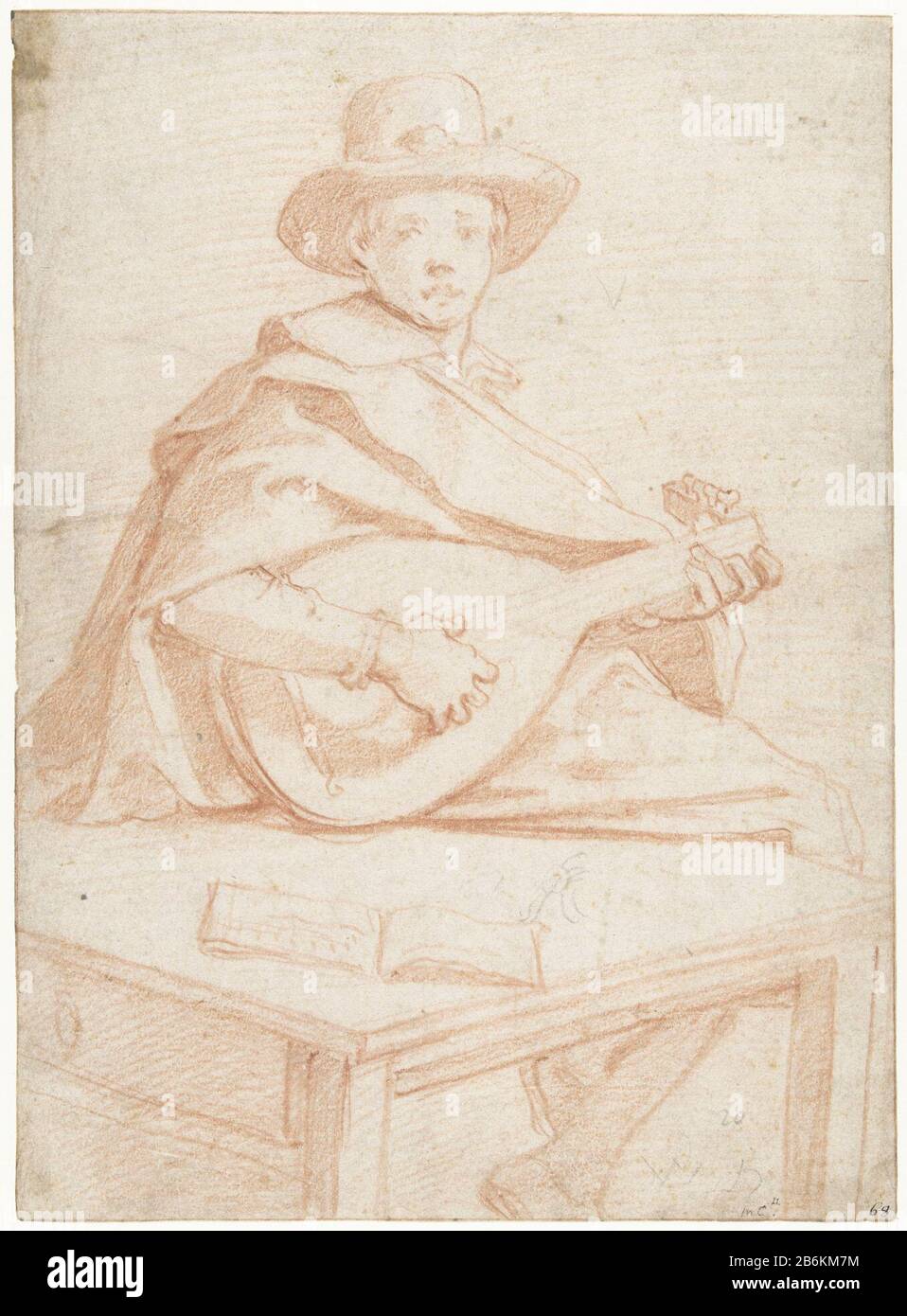 A lute Player A lute Player Objekttyp: Drawing Object Number: RP-T 1948-357 Hersteller: Künstler: Jacopo da Empoli dating 1561 - 1640 Physikalische Merkmale: Rotes Kreidematerial: Kreidemaße: H 308 mm × W 224 mm Stockfoto