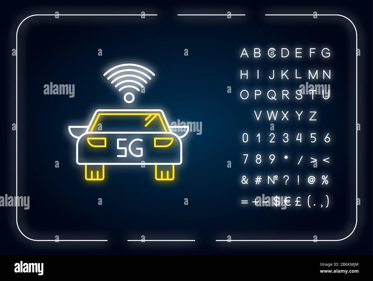 5G-Symbol für Smart Car-Neon-Beleuchtung. Selbstfahrendes Fahrzeug.  Autonomes Fahren. Fahrerloses Auto. Äußere leuchtende Wirkung. Zeichen mit  Alphabet, Zahlen und Stock-Vektorgrafik - Alamy