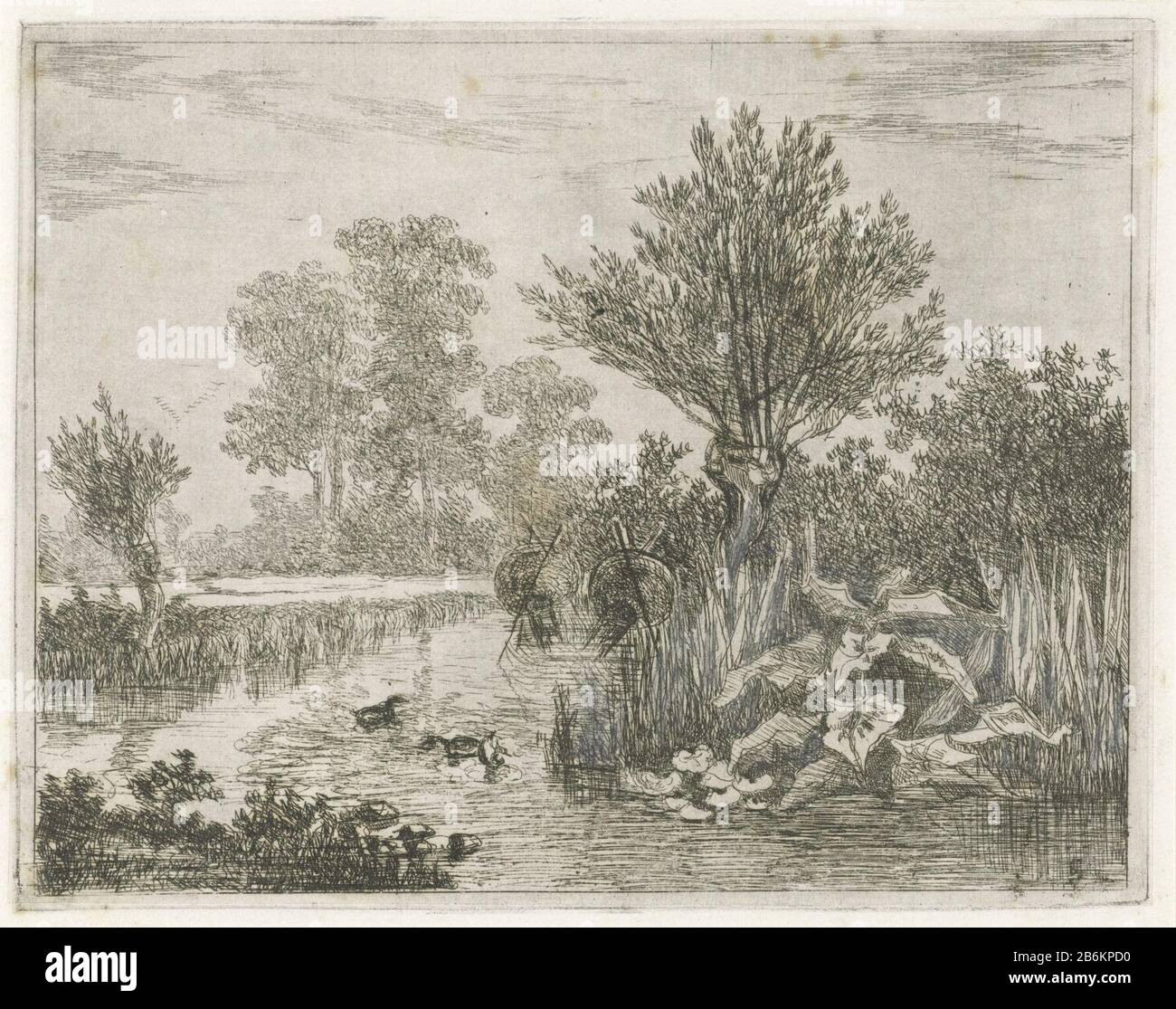 Enten in einem Graben Enten in einem Graben Objekttyp: Bild Artikelnummer: RP-P-1909-6388Katalogusreferentie: Hippert & Linnig 40-1 (3) Hinweis: 1 (4) vier Zustände in der Sammlung des Print Room Schriftzüge / Marken: Sammlermarke, Verso, gestempelt: Lugt 2228 Sammlermarke, Verso, gestempelt: 1485 Hersteller: 1485 Druckerhersteller Hermanus Jan Hendrik van Huys Bountiful Ort Herstellung: Utrechter Datum: 1823 - 1883 Physikalische Merkmale: Radierung auf Chinakollé und Bleistift; Proofing Material: Papier Chine Collé Bleistift Technik: Ätzmaße: Plattenkante: H 129 mm × W 165 mm Betreff: Wasservögel: Ente tre Stockfoto