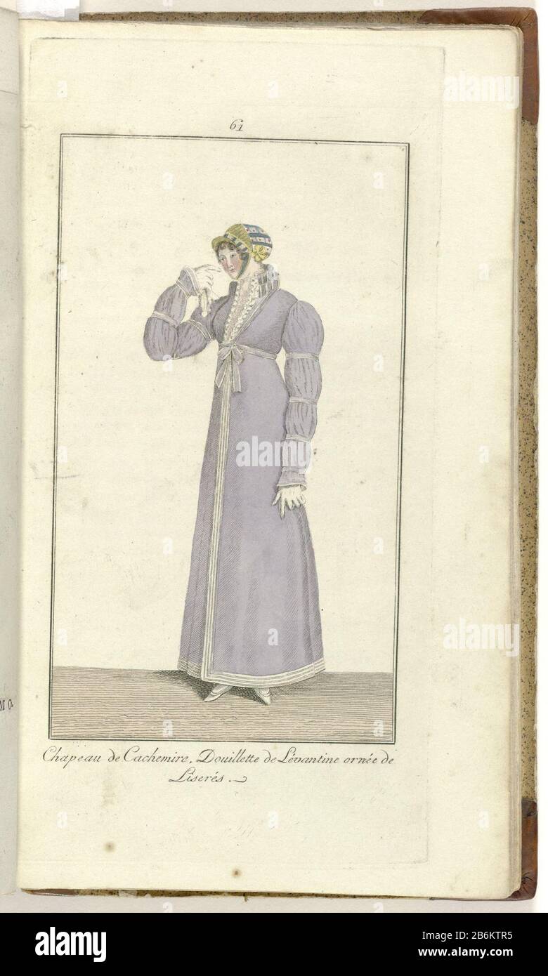 Elegantia oder Zeitschrift für Mode, Luxus und Geschmack für Frauen, November 1808, Nr. 61 Chapeau de Cachemire (. P 352), so der Begleittext: Hat Kaschmir. "Aus" lévantine "mit liserés". Die Ärmel "à la Mameluk" und gebunden (Mammelukkenmouwen). Drucken Sie die Modezeitschrift Elegantia oder die Zeitschrift für Mode, Luxus und Geschmack für Frauen 1807-1814 aus (unterbrochen von der Zeit 1811-1813) . Hersteller : Druckmaschine: Anonymer Verleger Evert Maaskamp Ort Herstellung: Amsterdam Datum: 15924 Physische Merkmale: Engra, handfarbenes Material: Papiertechnik: Engra (Druckverfahren) Stockfoto