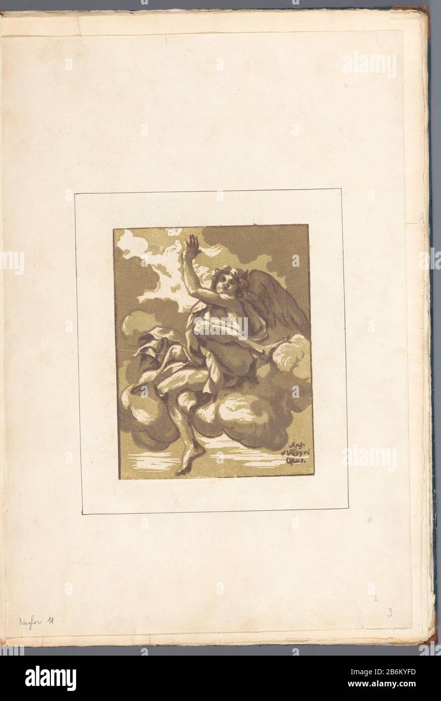 Engel in de wolken Amicis suis necnon unicuique (serietitel op object) Angel in den Wolken. Teil eines Albums mit 26 eingefügten Chiaroscuro-Holzschnitten italienischer Künstler der sechzehnten EEUW. Hersteller : Druckerhersteller John B. Skippenaar Design: Correggio (Listed Property) Ort Herstellung: Druckmaschine: England zur Gestaltung: Italien Datum: 1790-1809 Physische Merkmale: Chiaroscuro Holzschnitt mit Tonblöcken in drei Brauntönen: Papiertinte Technik: Chiaroscuro Holzschnitt-Abmessungen: H 195 mm × W 153 mm Betreff: Engel Stockfoto