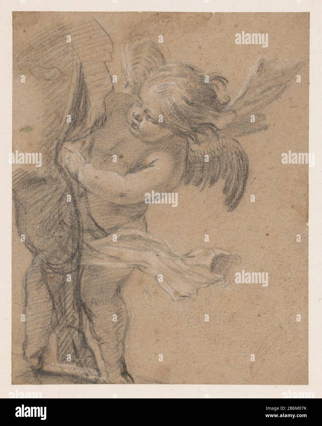 Engeltje bij het been van de H Rochus Angel im Bein von St. Rochus Immobilien Typ: Zeichnung Objektnummer: RP-T 1964-160 Hersteller: Illustrator Simon Vouet dating: 1600 - 1659 Physikalische Merkmale: Schwarze und weiße Kreide auf hellbraunem Papiermaterial: Papierkreidemaße: H 198 mm × W 157 mm Betreff: Männliche Heilige (mit NAME) Stockfoto
