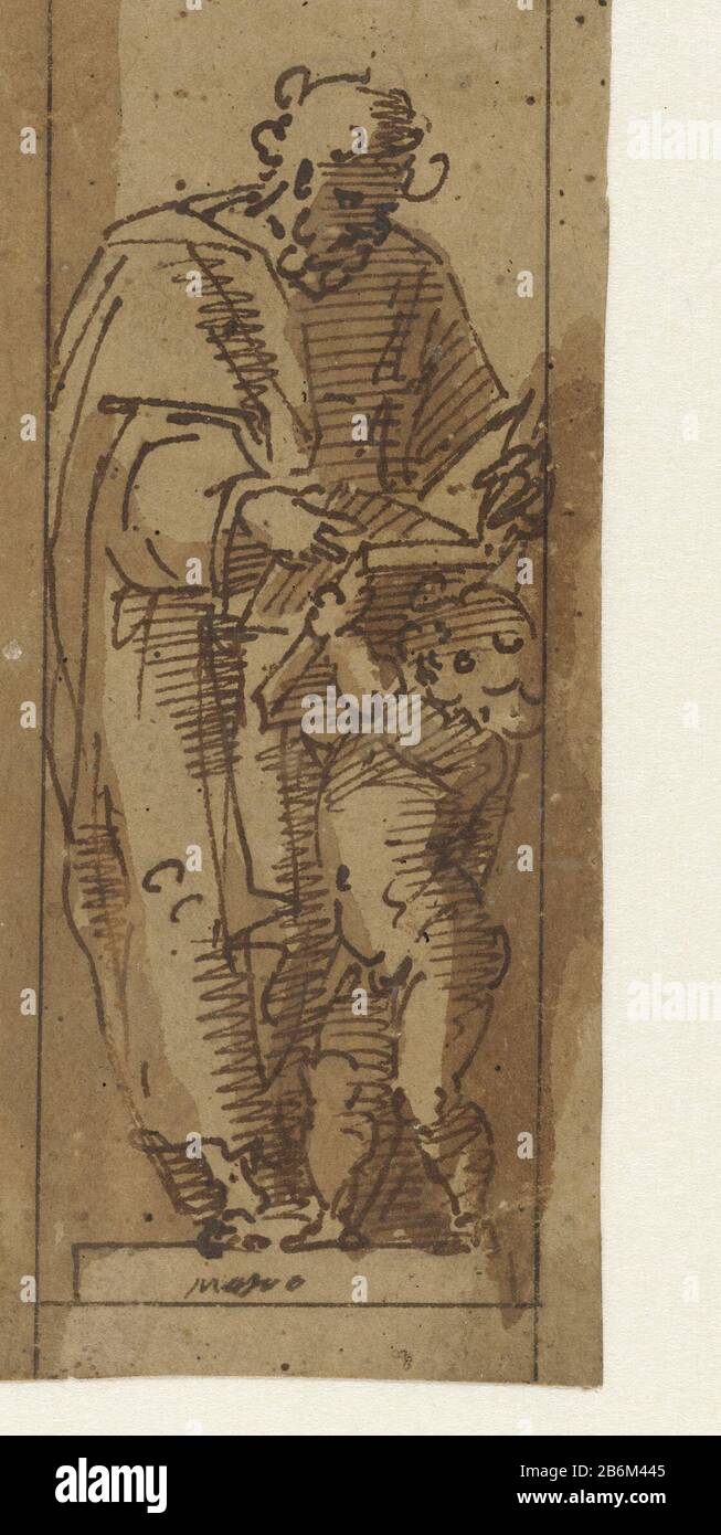 Evangelist Mattheus Schetsen voor beelden van Christus en de vier Evangelisten (serietitel) Skizze für das Bild des Evangelisten Mattheus. Hersteller: Künstler Luca Cambiaso (zugeschrieben) Vom: 1537 - 1585 Physikalische Merkmale: Stift und Bürste in Braun auf hellbraunem Papiermaterial: Papierfarbtechnologie: Stift-/Pinselabmessungen: H 145 mm × W 64 mm Betreff: Der Apostel und Evangelist Matthew (Matthew); mögliche Attribute: Angel, Axt, Buch, halberd, Stift und Inkhorn, Geldbörse, Schriftrolle, Quadrat, Schwert Stockfoto