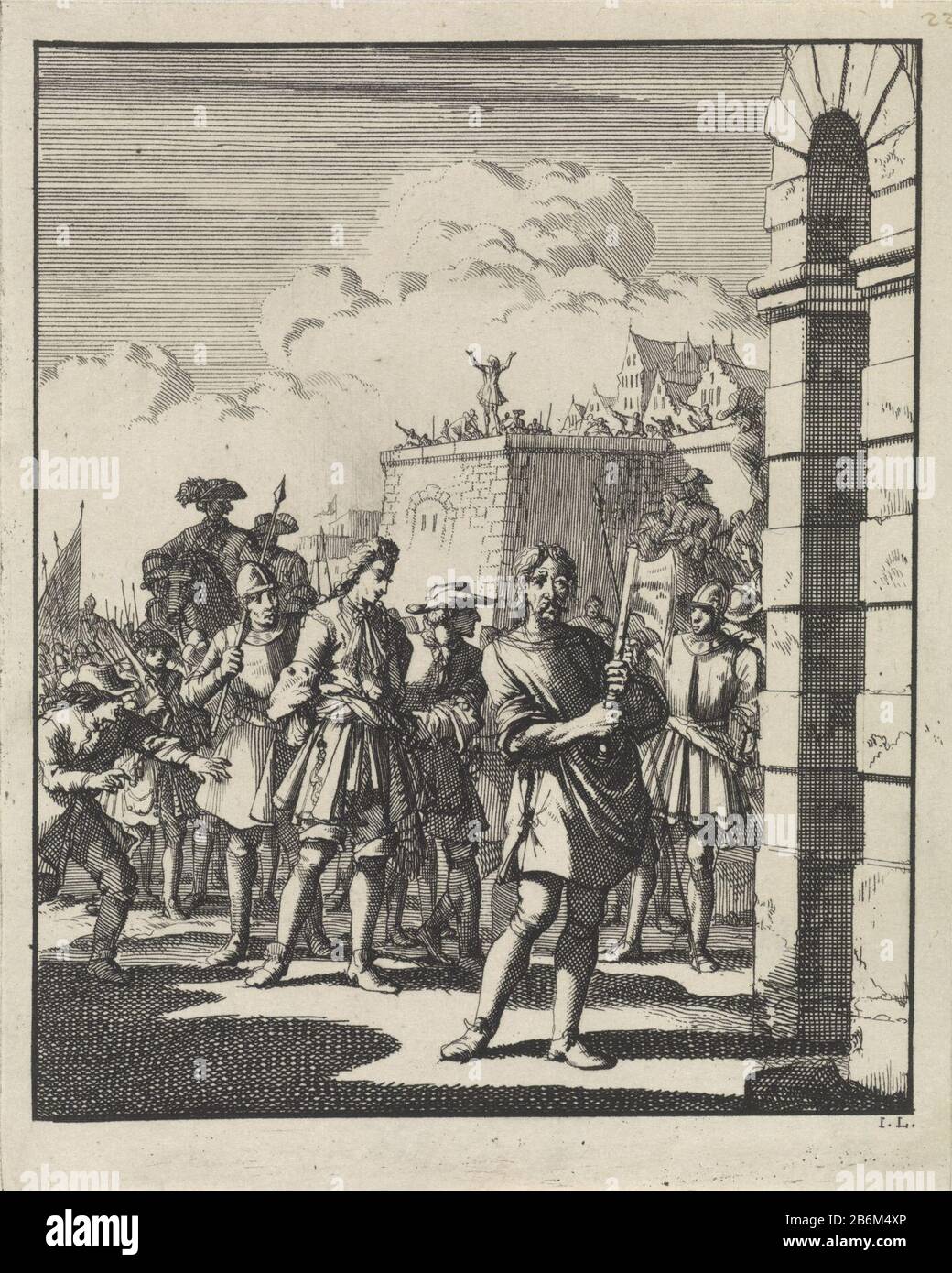 Executie van de graaf van Argyll, 1685 Ausführung des Herzog von Argyll, 1685 Objekttyp: Bild Artikelnummer: RP-P-ob-44.635Katalogogusreferentie: Van Eeghen 1731-1 (3) Markierungen / Marken: Sammlermarke, Verso, gestempeldd: Lugt 2228numer, recto handschriftlich in brauner Tinte: Jan Printmarken: "Manufacturer: Jan Place de" Amsterdam Datum: 1698 Physikalische Merkmale: Ätzung; Proofmaterial: Papiertechnik: Ätzmaße: Blatt: H 183 mm × W 147 mmToelichtingProefduk Abbildung von: BOS, Lambert van den. Trauer-Ton-Platte illustrer Männer, oder Lagerung und Stockfoto