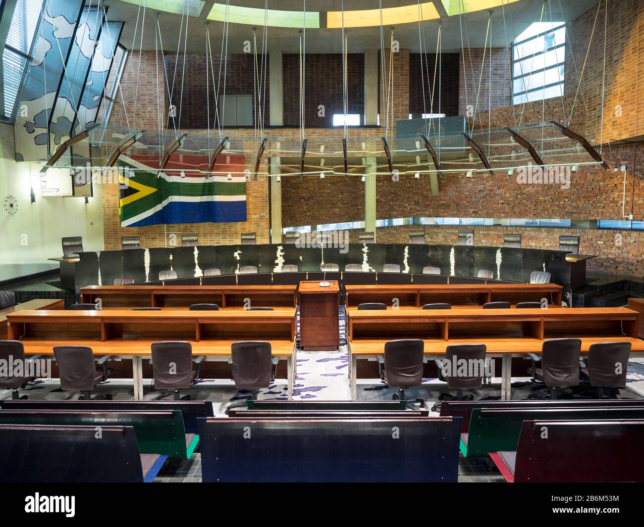 Innenräume des Verfassungsgerichts, Constitution Hill, Johannesburg, Provinz Gauteng, Südafrika Stockfoto