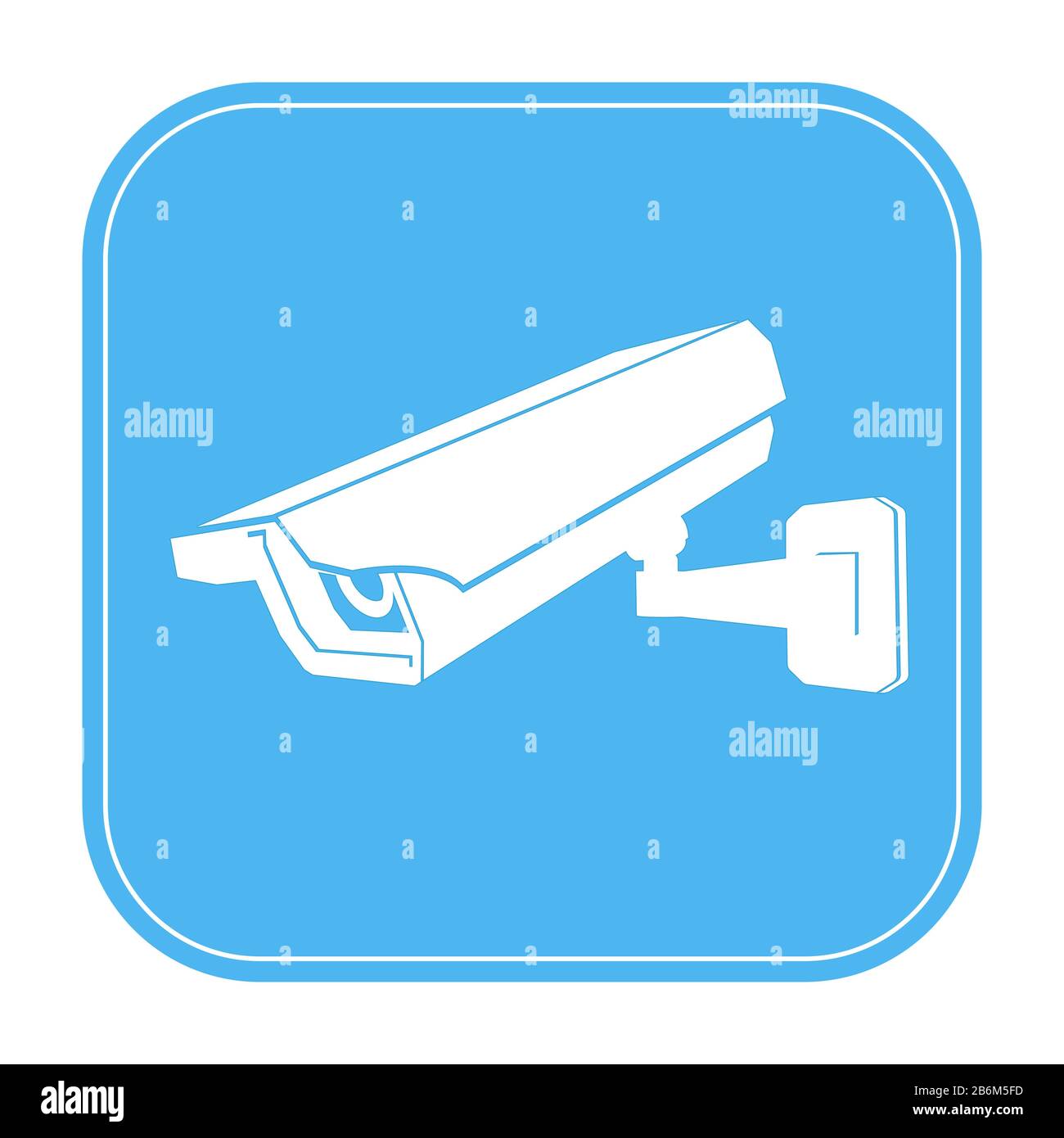 Unter cctv-Überwachungsschild. Blaues Symbol mit weißer Silhouette der Sicherheitskamera Stock Vektor