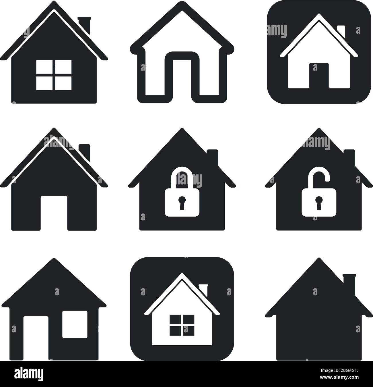 House-Symbole festgelegt. Schwarze Sammlung einfacher Webschilder Stock Vektor
