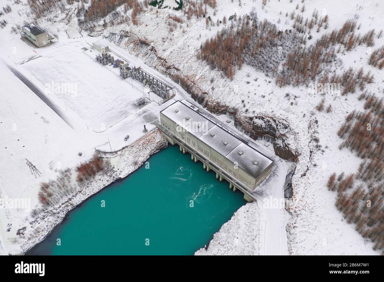 Kraftwerk Burfellsvirkjun Hydro, Thjorsardalur, Island Stockfoto