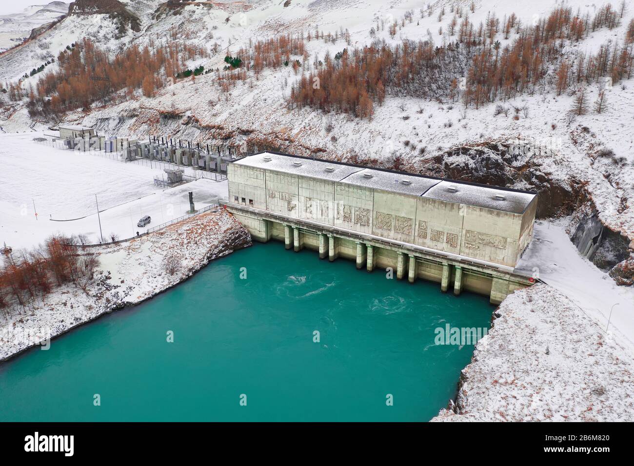 Kraftwerk Burfellsvirkjun Hydro, Thjorsardalur, Island Stockfoto