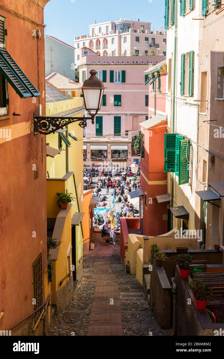 Blick auf die Boccadasse von Genua, Ligurien, Ligurisches Meer, Italien Stockfoto