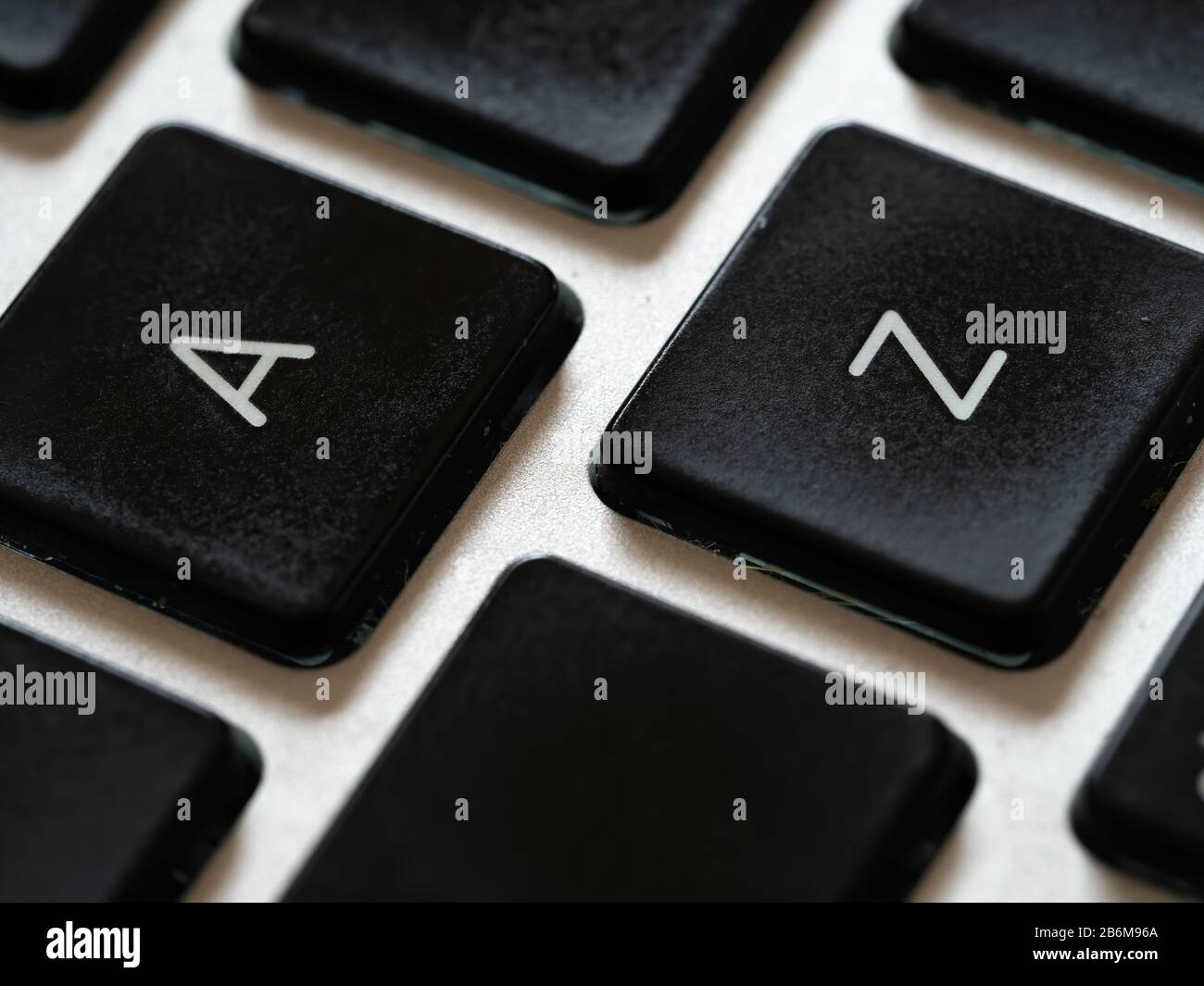 Tastaturbuchstaben A bis Z Nahaufnahme Stockfoto